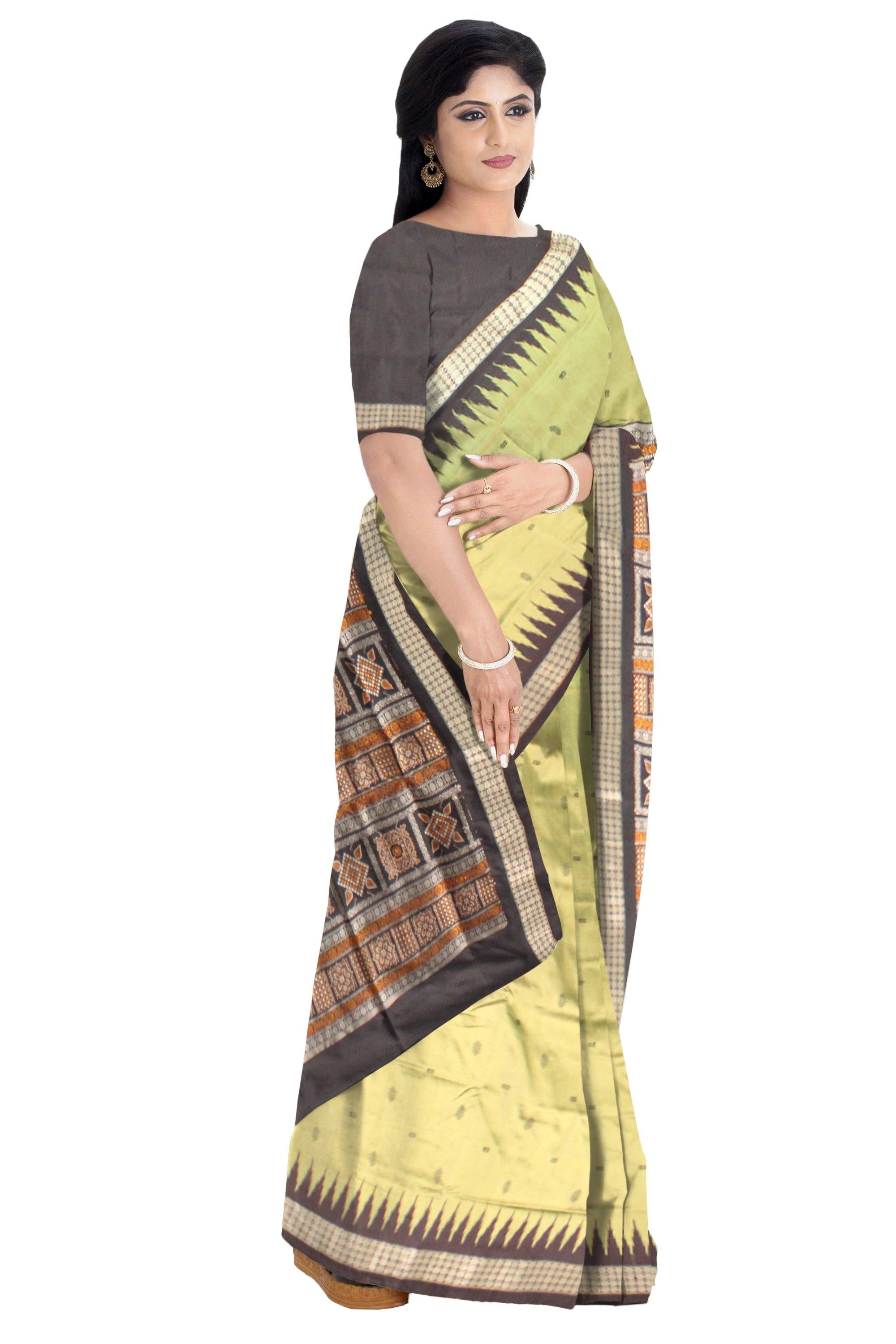 Light Green color Pata Saree  with Booty in Body and Black  Border Sambalpuri  Saree - Koshali Arts & Crafts Enterprise