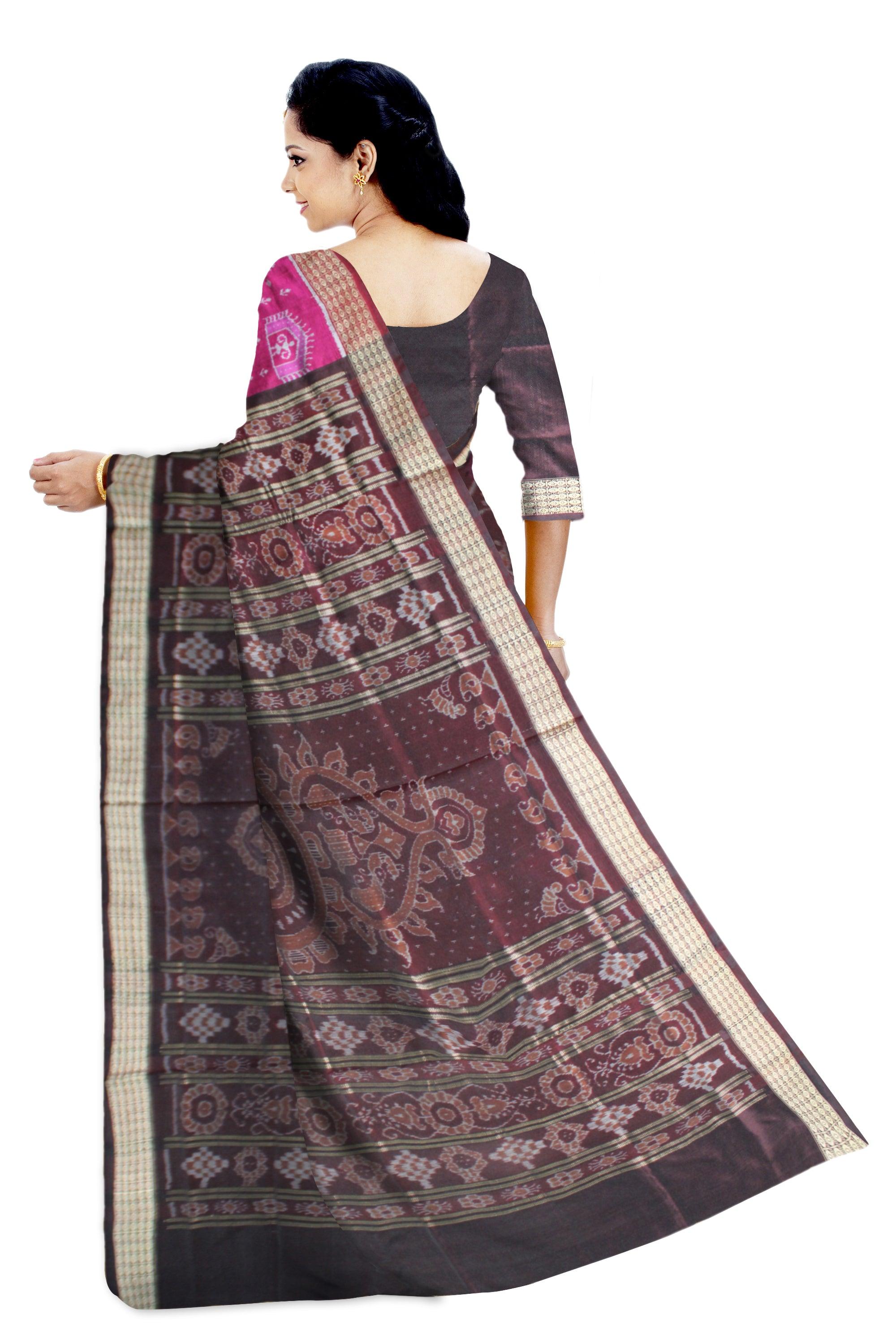 Tribal Art design Pink and  Brown  Color Sambalpuri Pata Saree - Koshali Arts & Crafts Enterprise