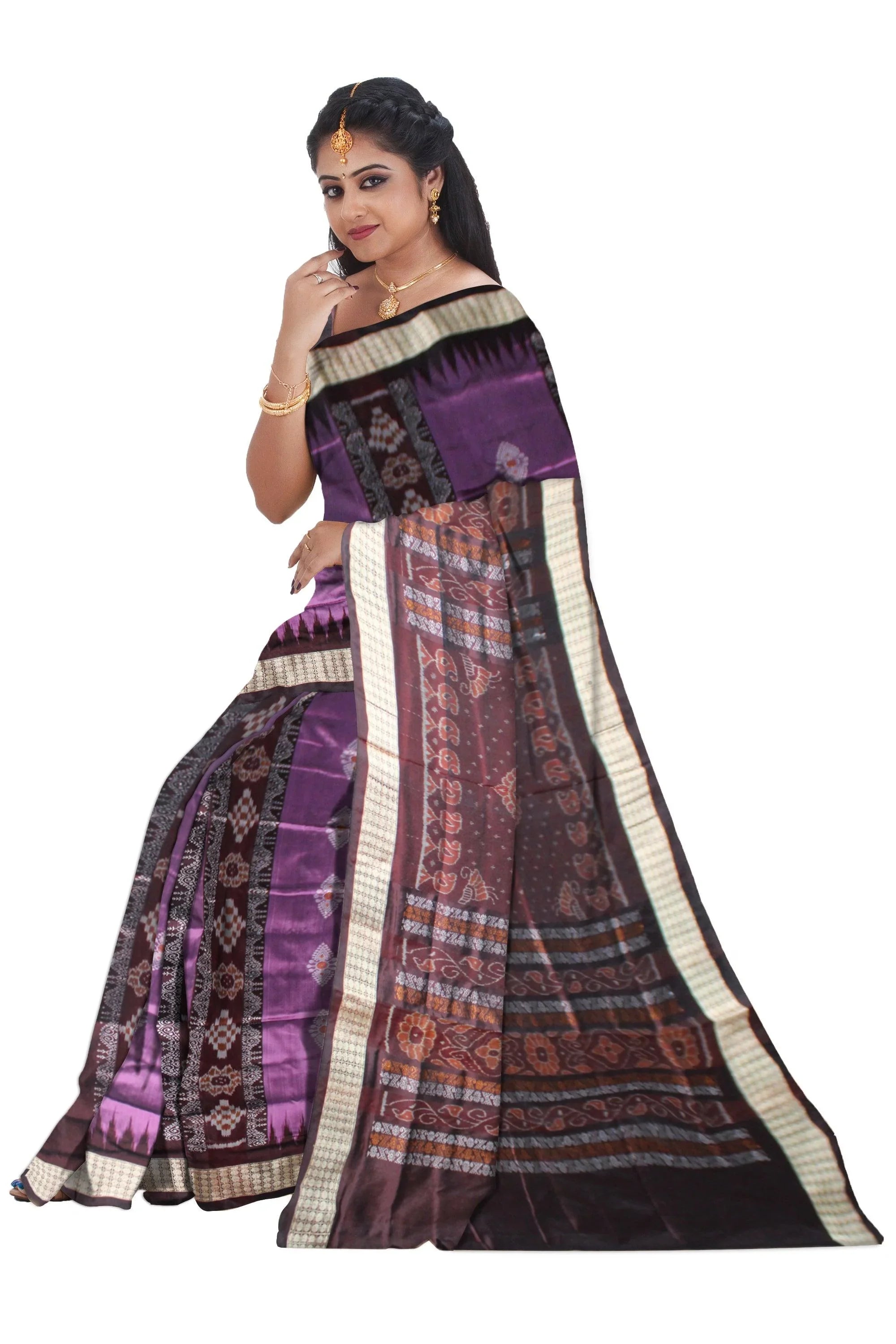 Latest  Patli Design  Purple and Brown color Pata Saree - Koshali Arts & Crafts Enterprise