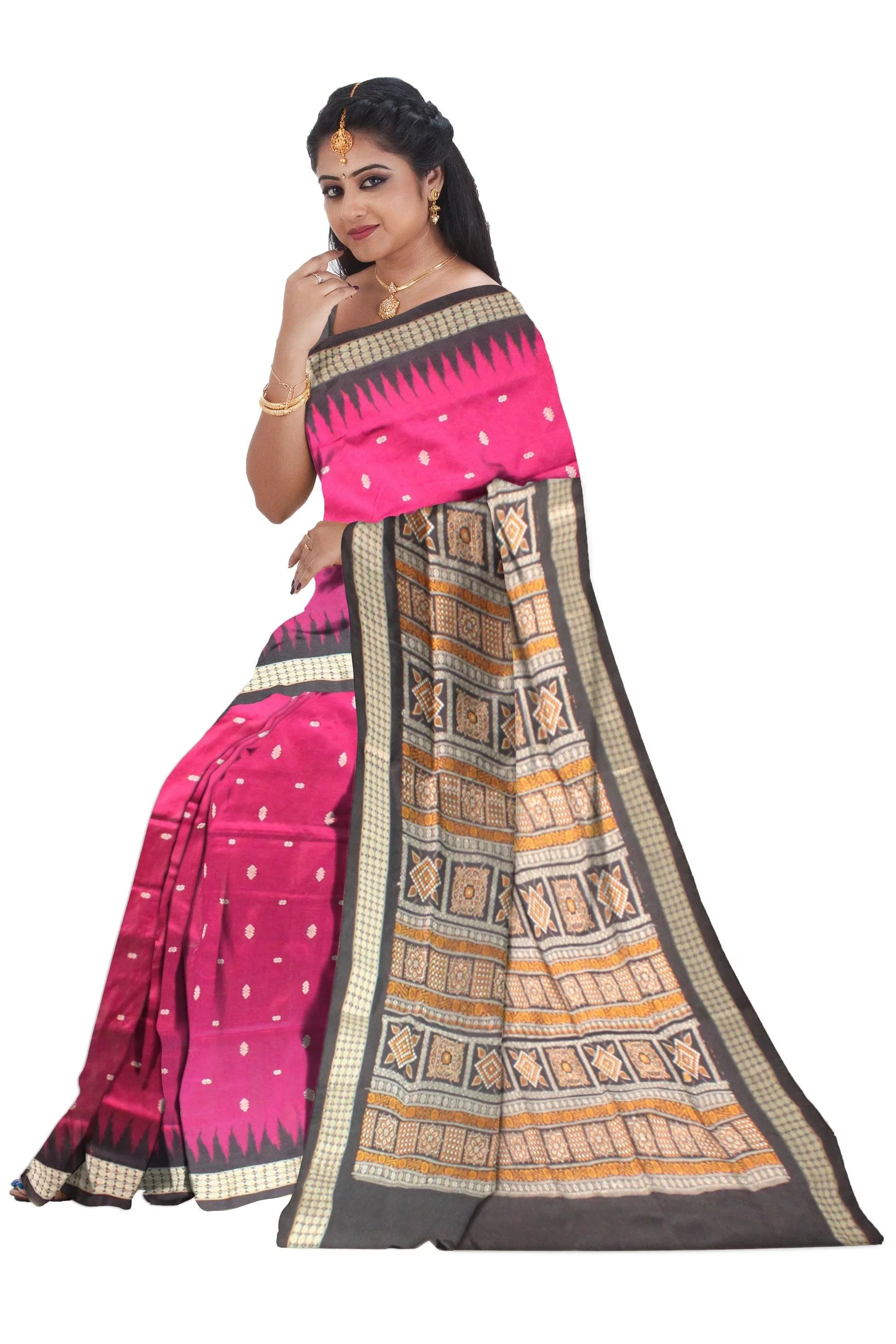 Pink Color Sambalpuri Pata Saree in latest Booty design. - Koshali Arts & Crafts Enterprise