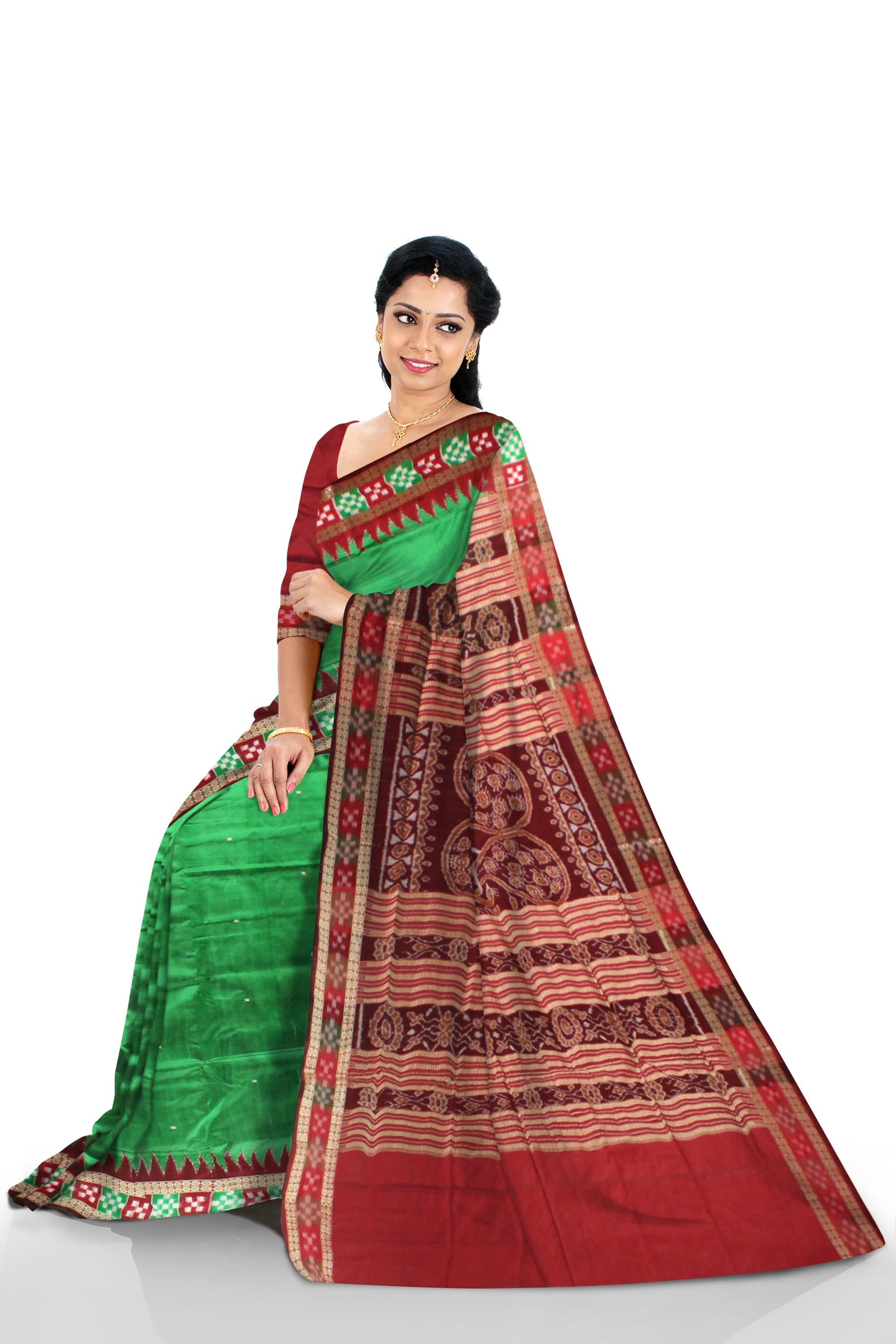 Latest Design Green Color Dhadi Sapta  Sambalpuri Pata Saree. - Koshali Arts & Crafts Enterprise