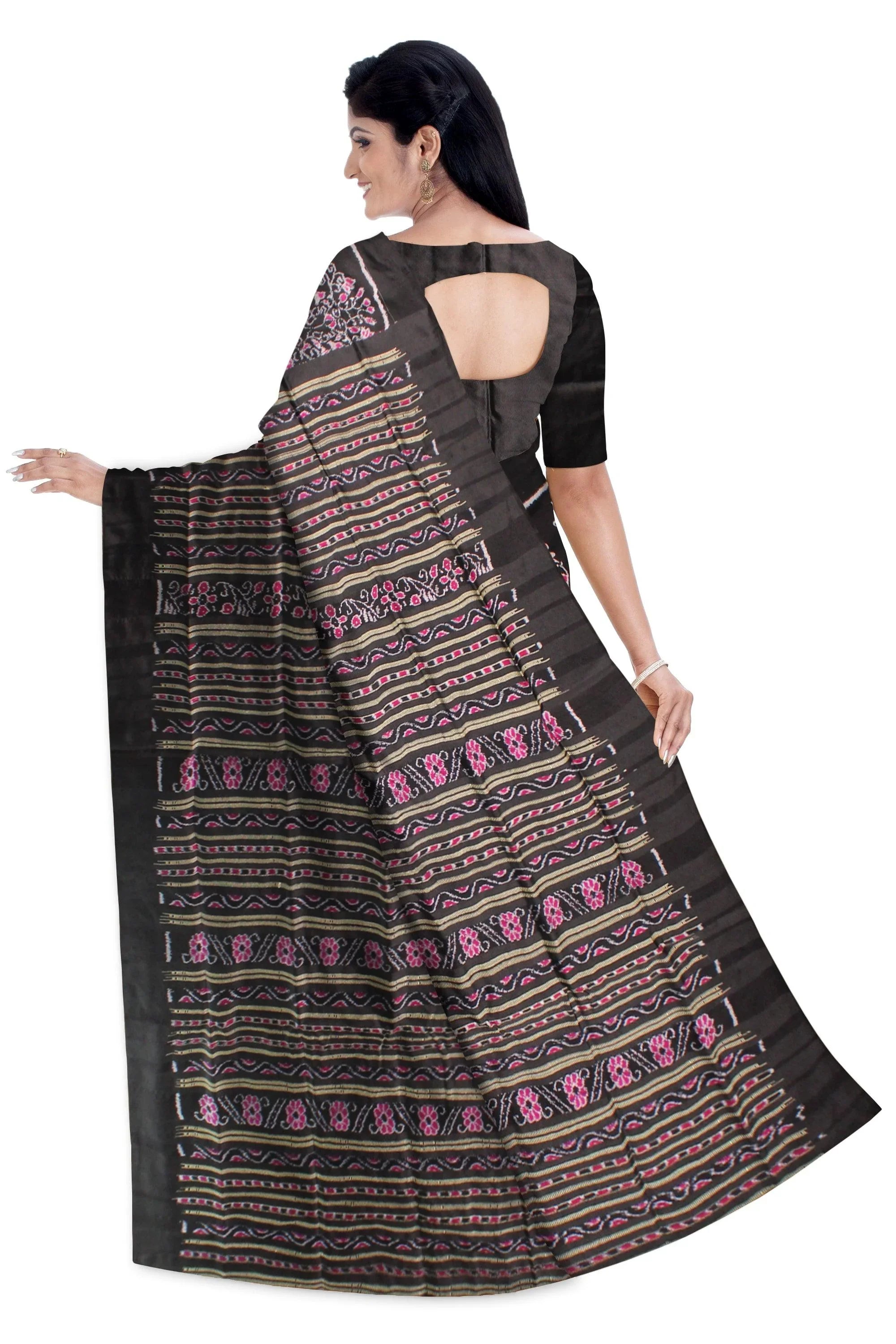 Latest Design Pink Color Sambalpuri Pata saree,Tree and Elephant Design in the Border - Koshali Arts & Crafts Enterprise
