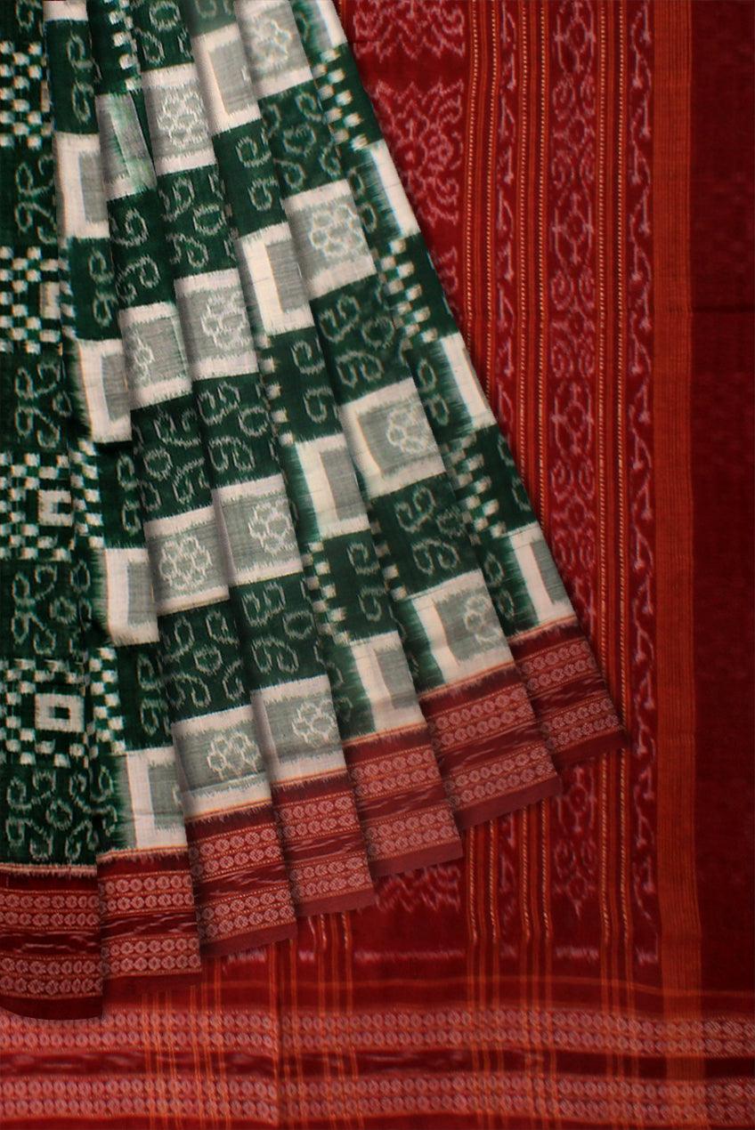 PERSIAN GREEN, WHITE AND MAROON COLOR SONEPUR COTTON SAREE, WITH OUT  BLOUSE  PIECE. - Koshali Arts & Crafts Enterprise