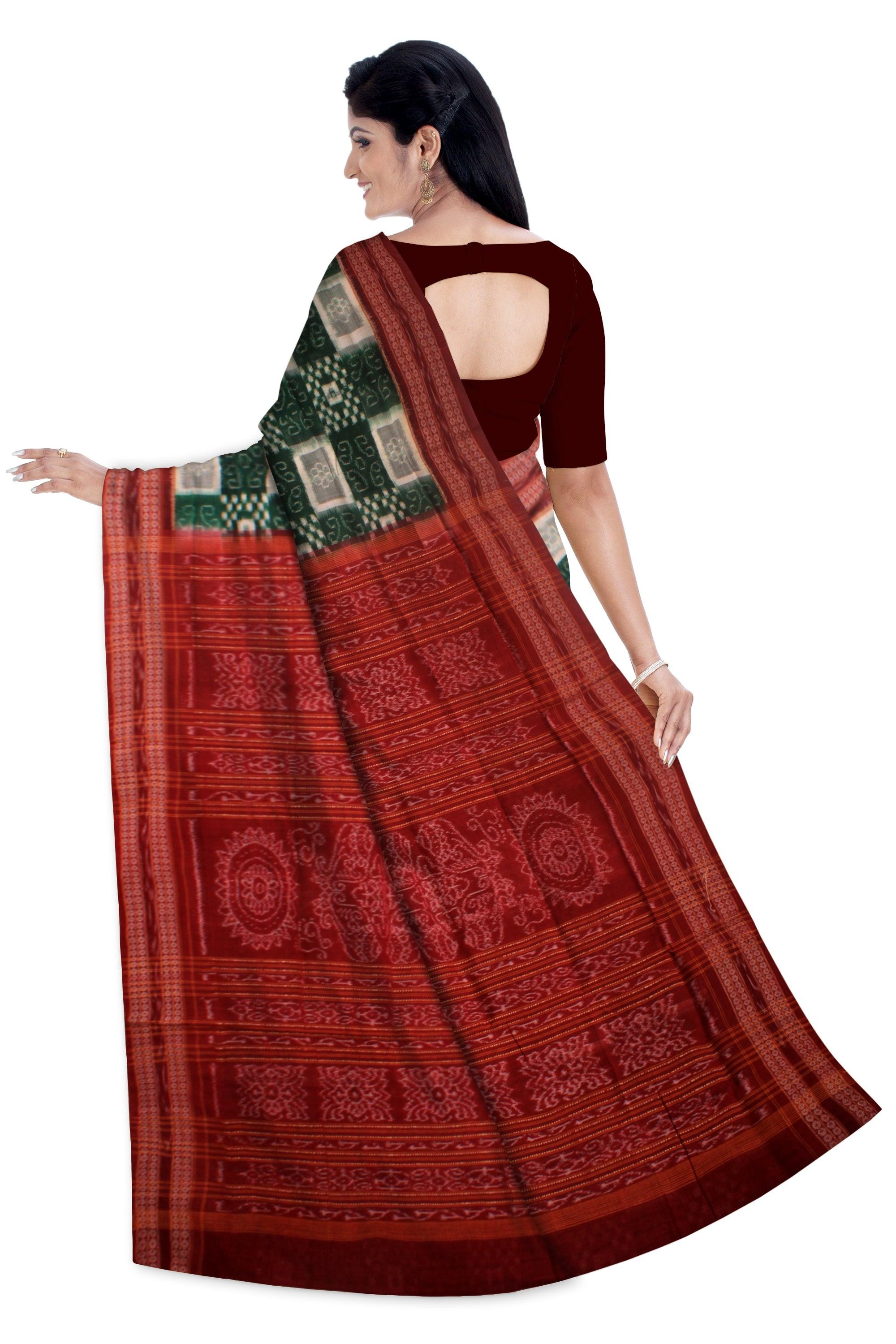 PERSIAN GREEN, WHITE AND MAROON COLOR SONEPUR COTTON SAREE, WITH OUT  BLOUSE  PIECE. - Koshali Arts & Crafts Enterprise