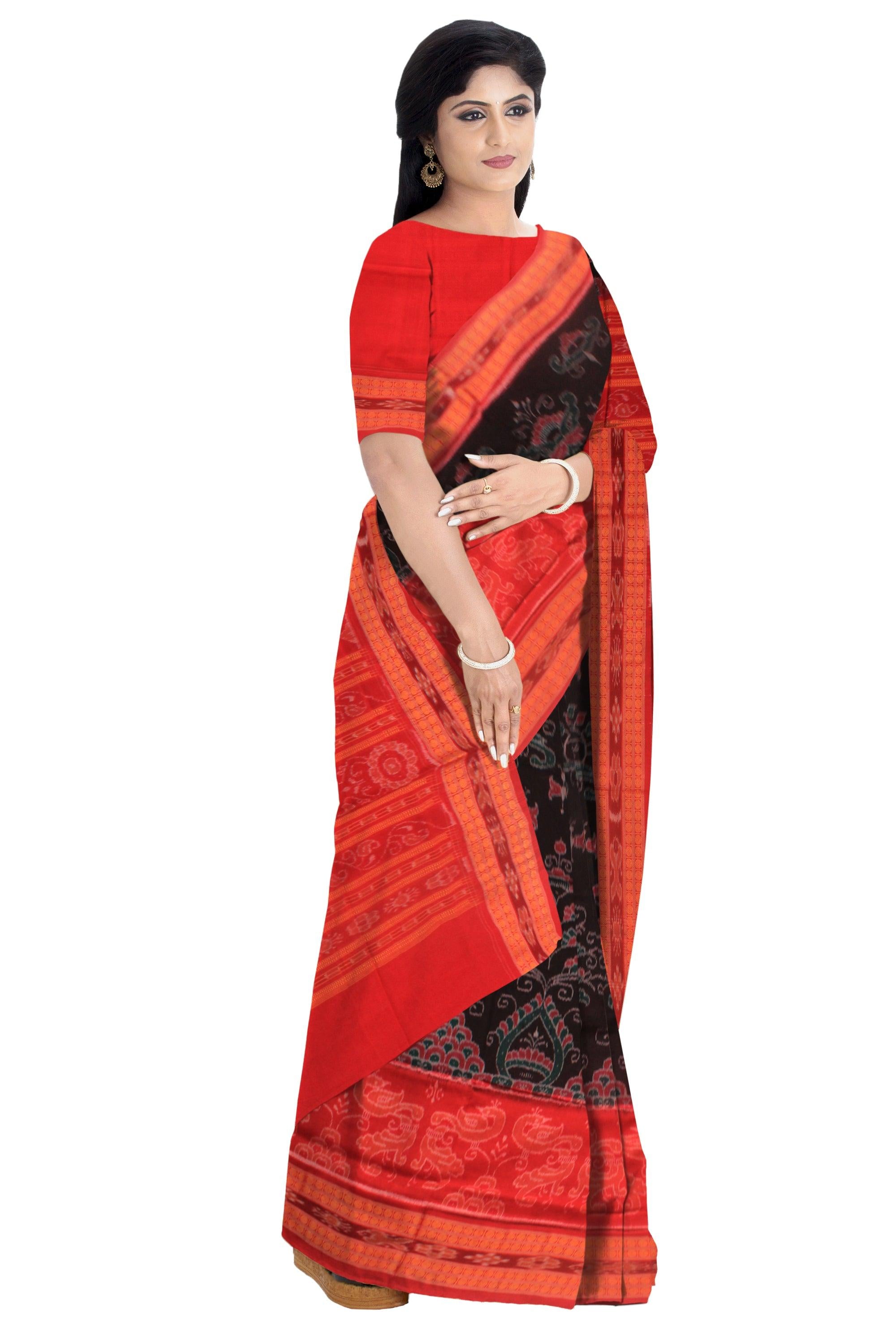 BLACK AND RED COLOR  NEW DSIGN COTTON SAREE , WITH BLOUSE PIECE. - Koshali Arts & Crafts Enterprise