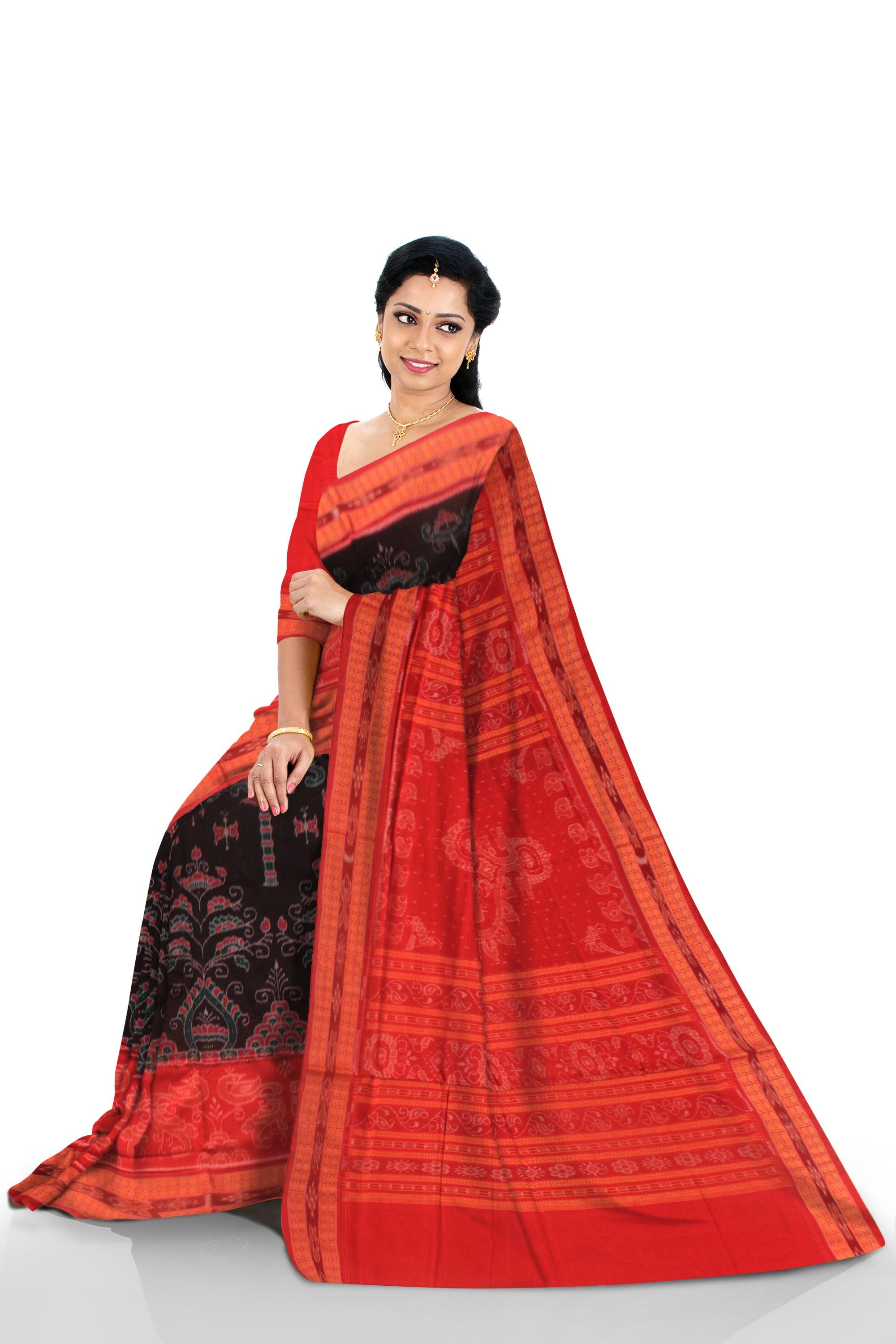 BLACK AND RED COLOR  NEW DSIGN COTTON SAREE , WITH BLOUSE PIECE. - Koshali Arts & Crafts Enterprise