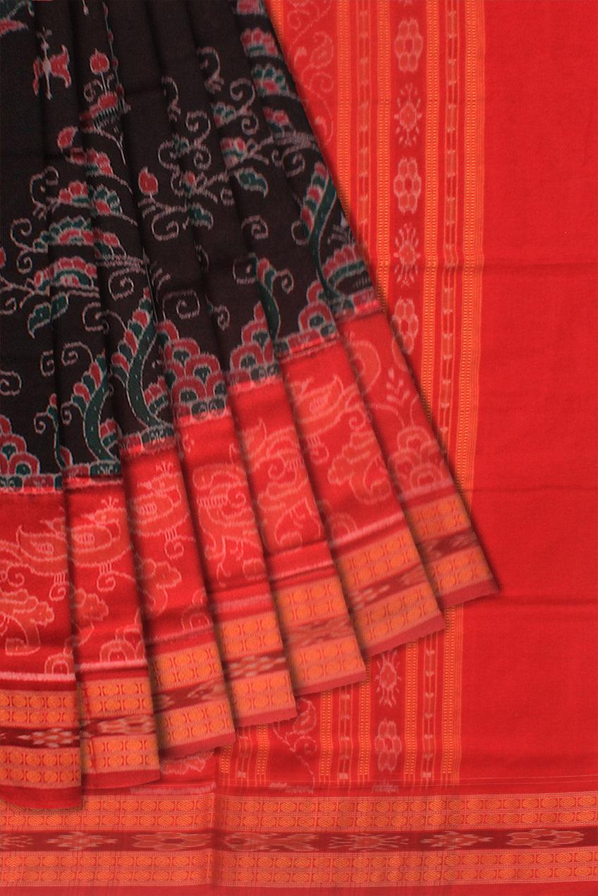 BLACK AND RED COLOR  NEW DSIGN COTTON SAREE , WITH BLOUSE PIECE. - Koshali Arts & Crafts Enterprise