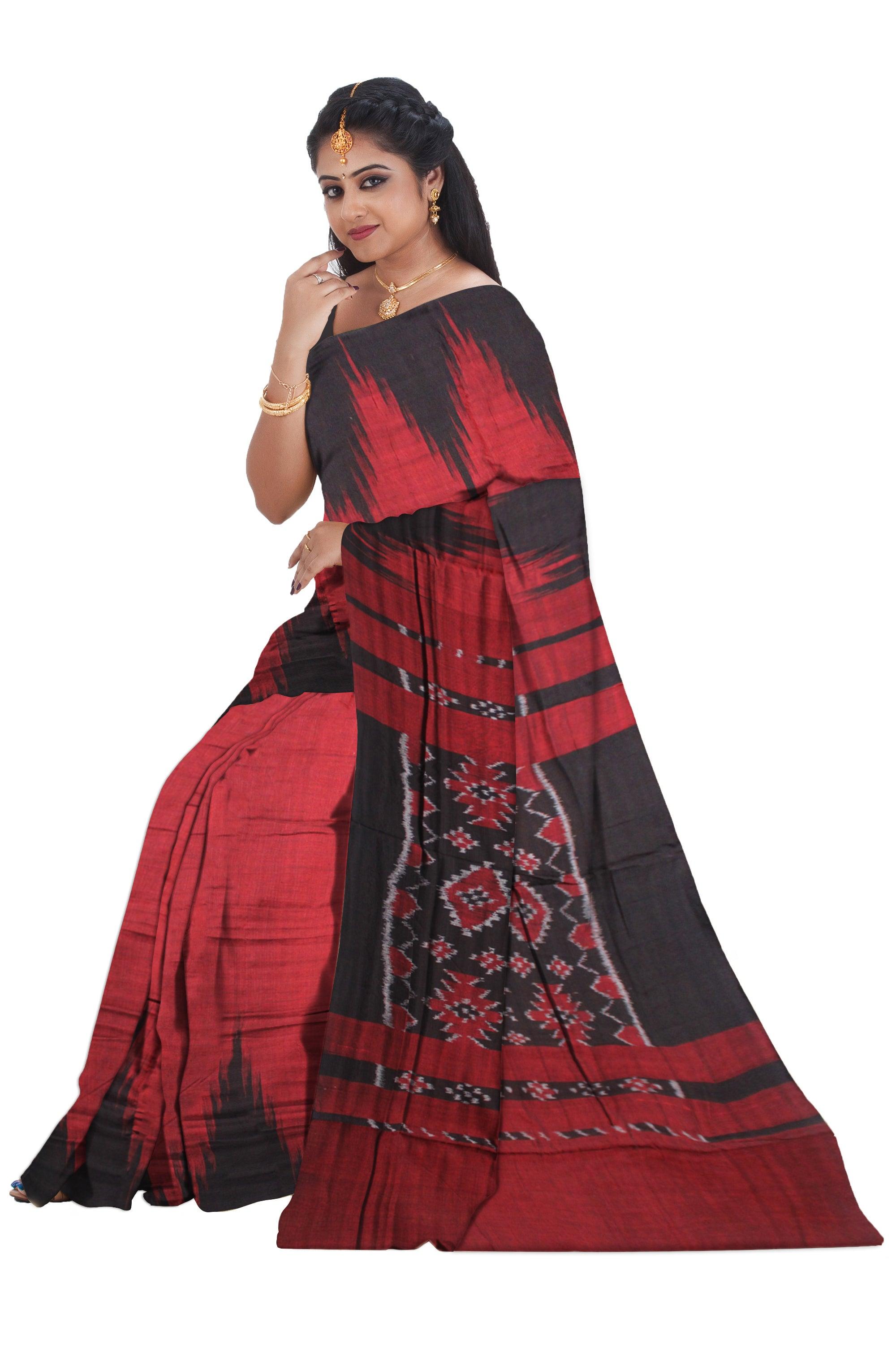 MAROON AND BLACK COLOR KARGIL COTTON SAREE ,WITH OUT BLOUSE PIECE. - Koshali Arts & Crafts Enterprise