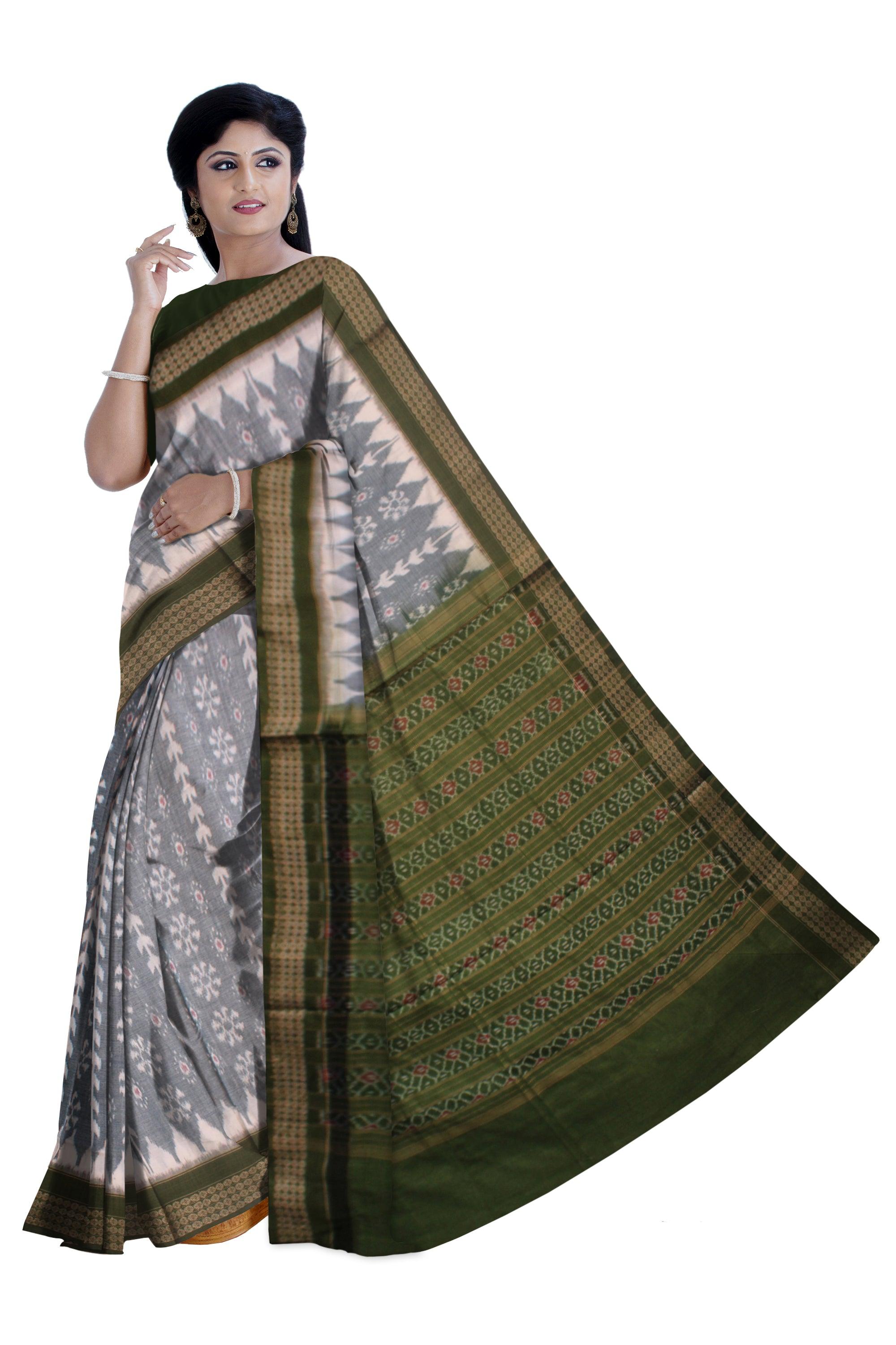 GREY AND MEHENDI COLOR PURE COTTON SAREE, WITH OUT BLOUSE PIECE. - Koshali Arts & Crafts Enterprise