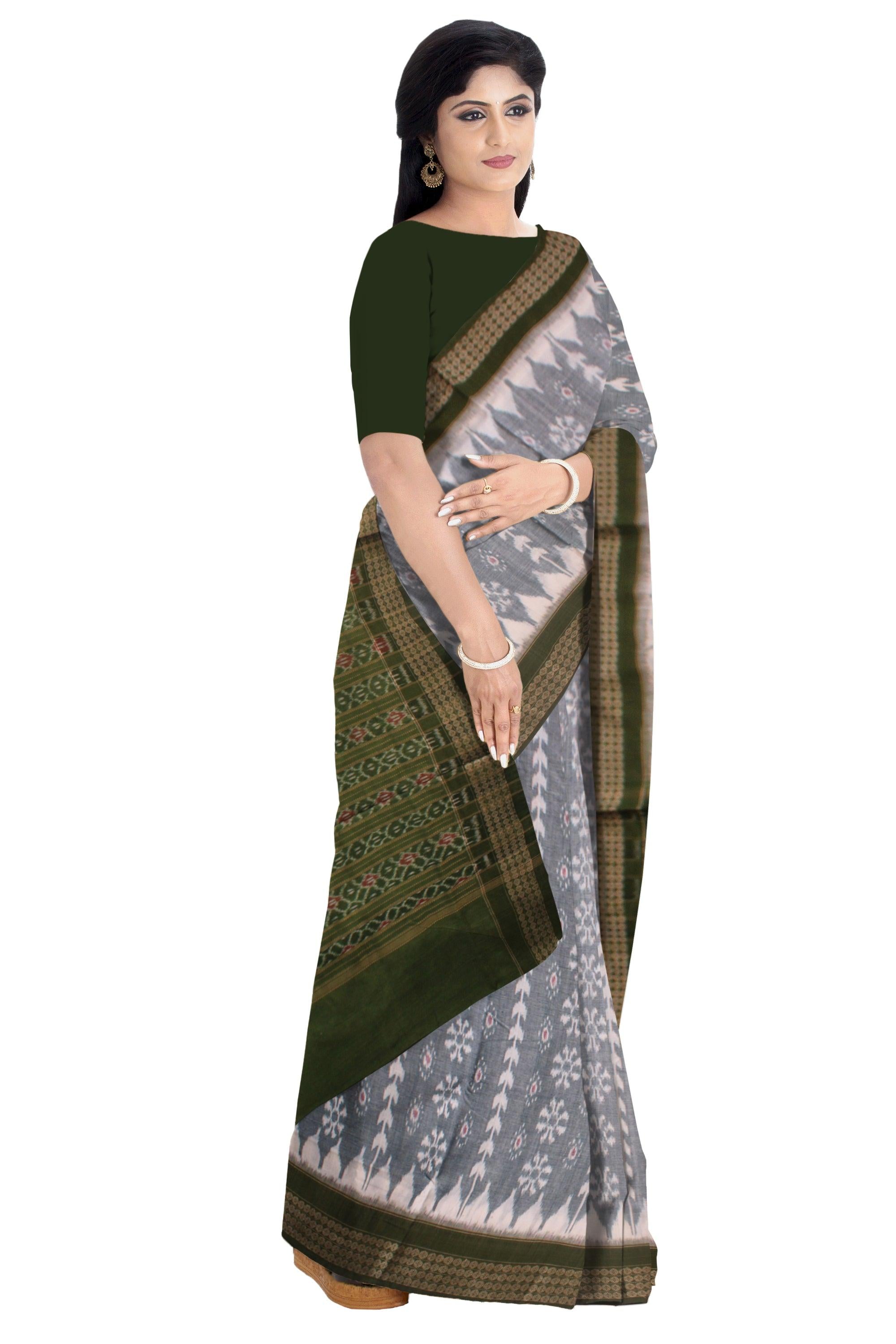 GREY AND MEHENDI COLOR PURE COTTON SAREE, WITH OUT BLOUSE PIECE. - Koshali Arts & Crafts Enterprise