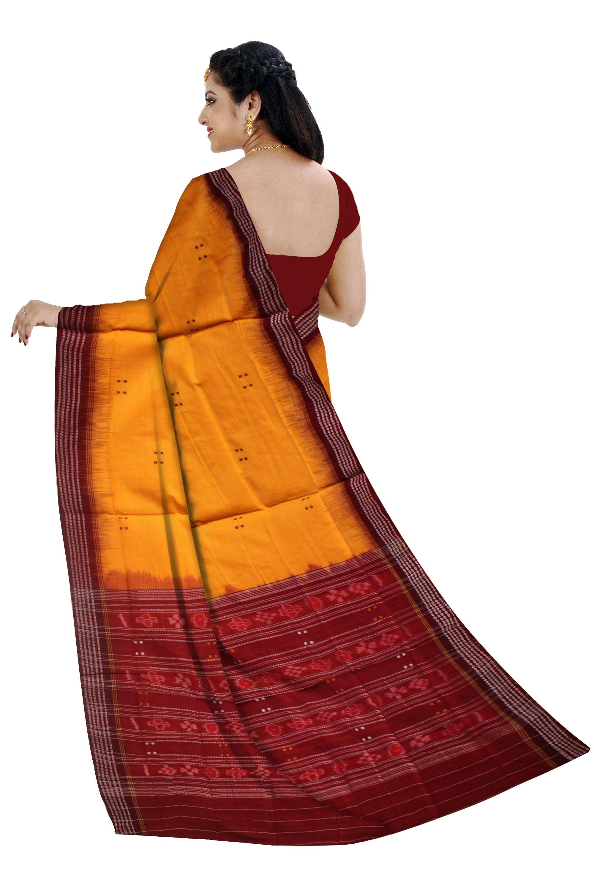 BOOTY PATTERN YELLOW AND MAROON COLOR SAMBALPURI COTTON SAREE, WITHOUT BLOUSE PIECE. - Koshali Arts & Crafts Enterprise