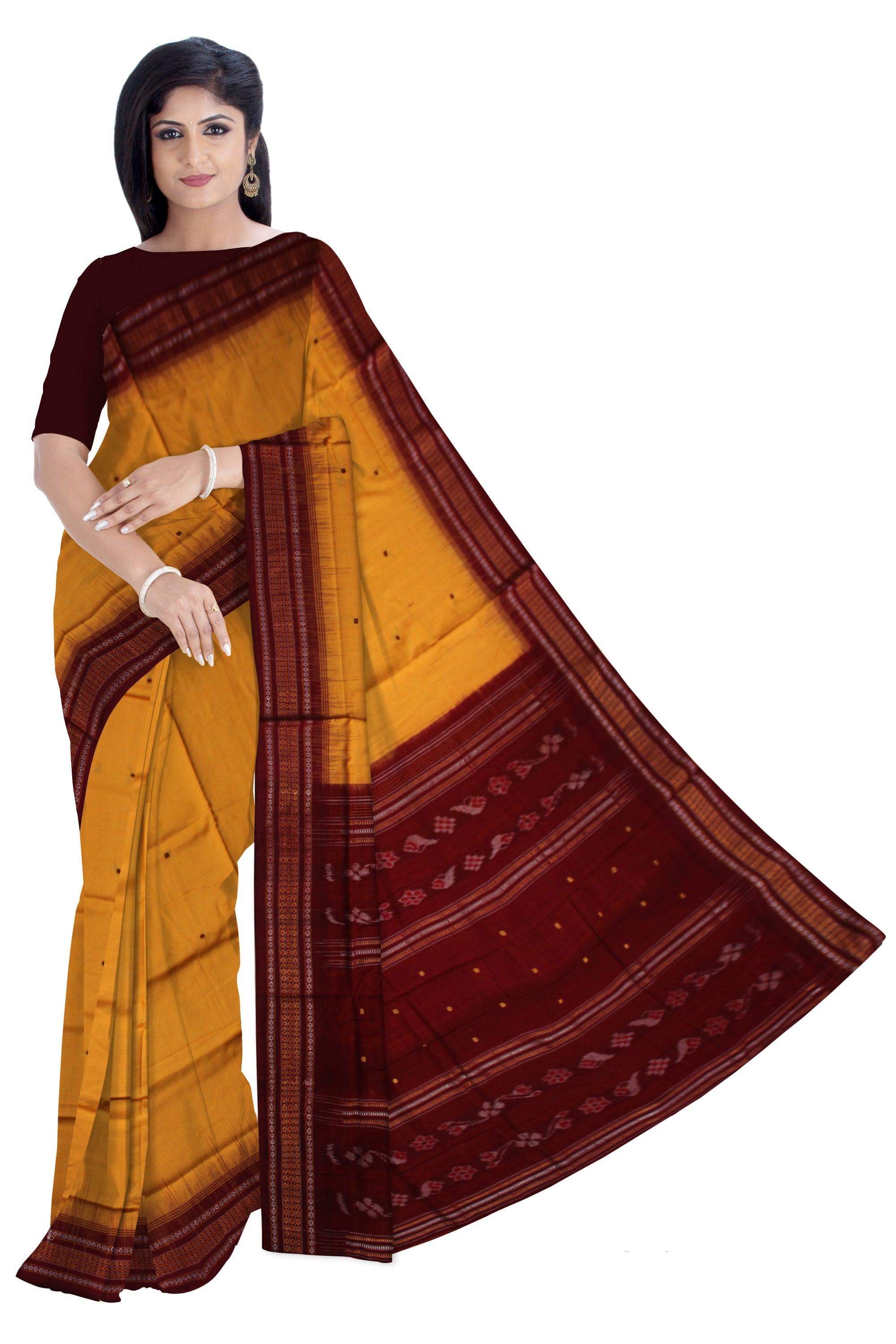 YELLOW AND MAROON COLOR BOOTY PATTERN COTTON SAREE, WITH OUT BLOUSE PIECE. - Koshali Arts & Crafts Enterprise