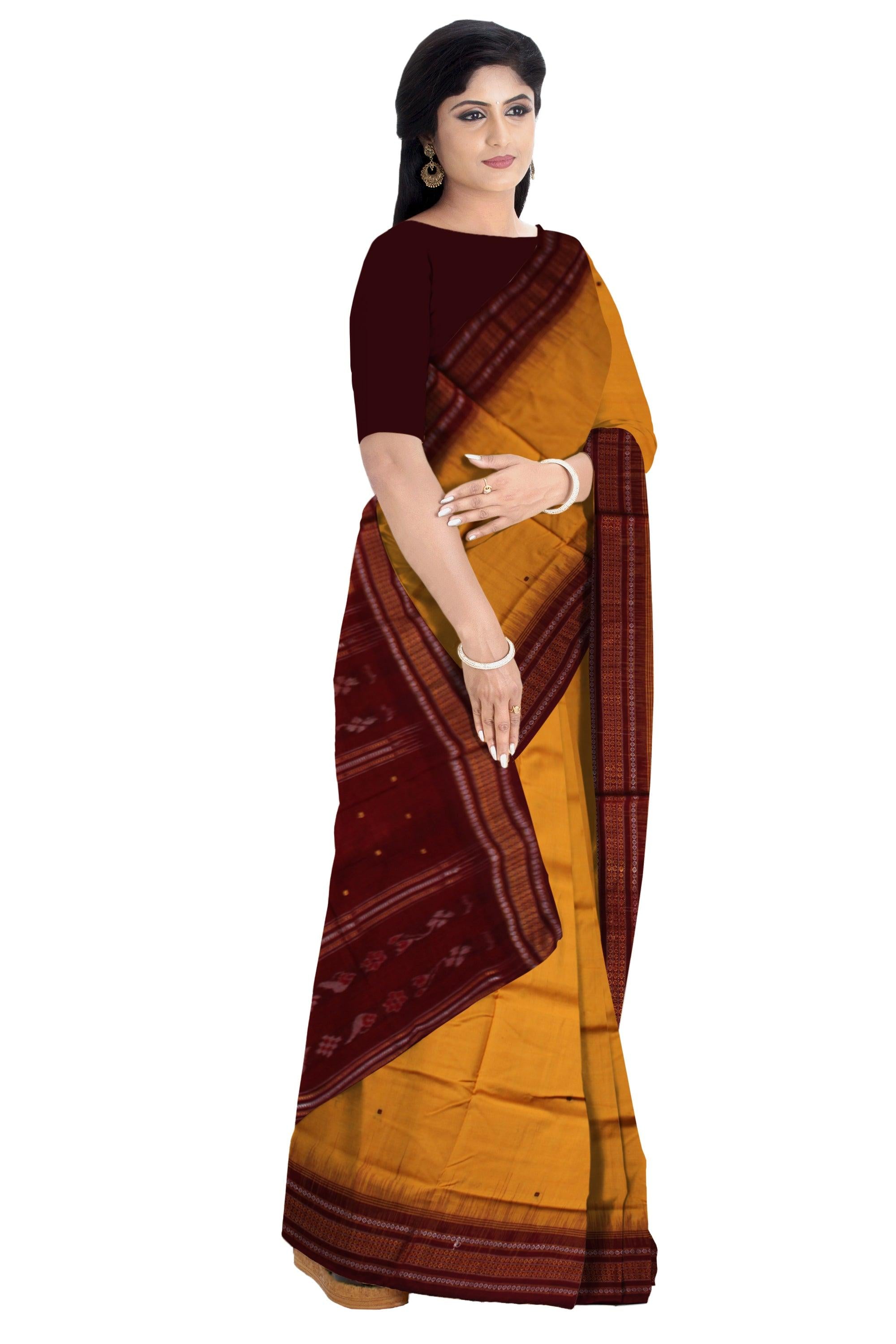 YELLOW AND MAROON COLOR BOOTY PATTERN COTTON SAREE, WITH OUT BLOUSE PIECE. - Koshali Arts & Crafts Enterprise