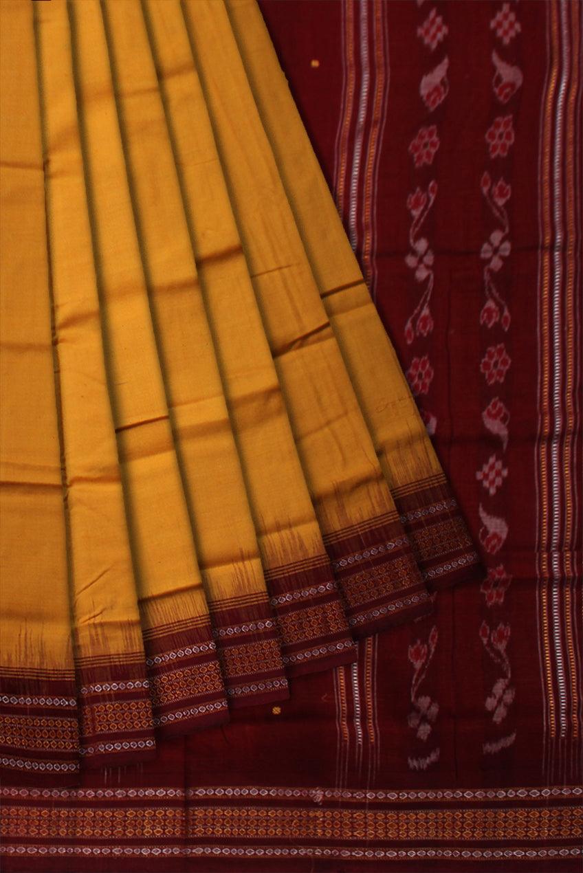 YELLOW AND MAROON COLOR BOOTY PATTERN COTTON SAREE, WITH OUT BLOUSE PIECE. - Koshali Arts & Crafts Enterprise