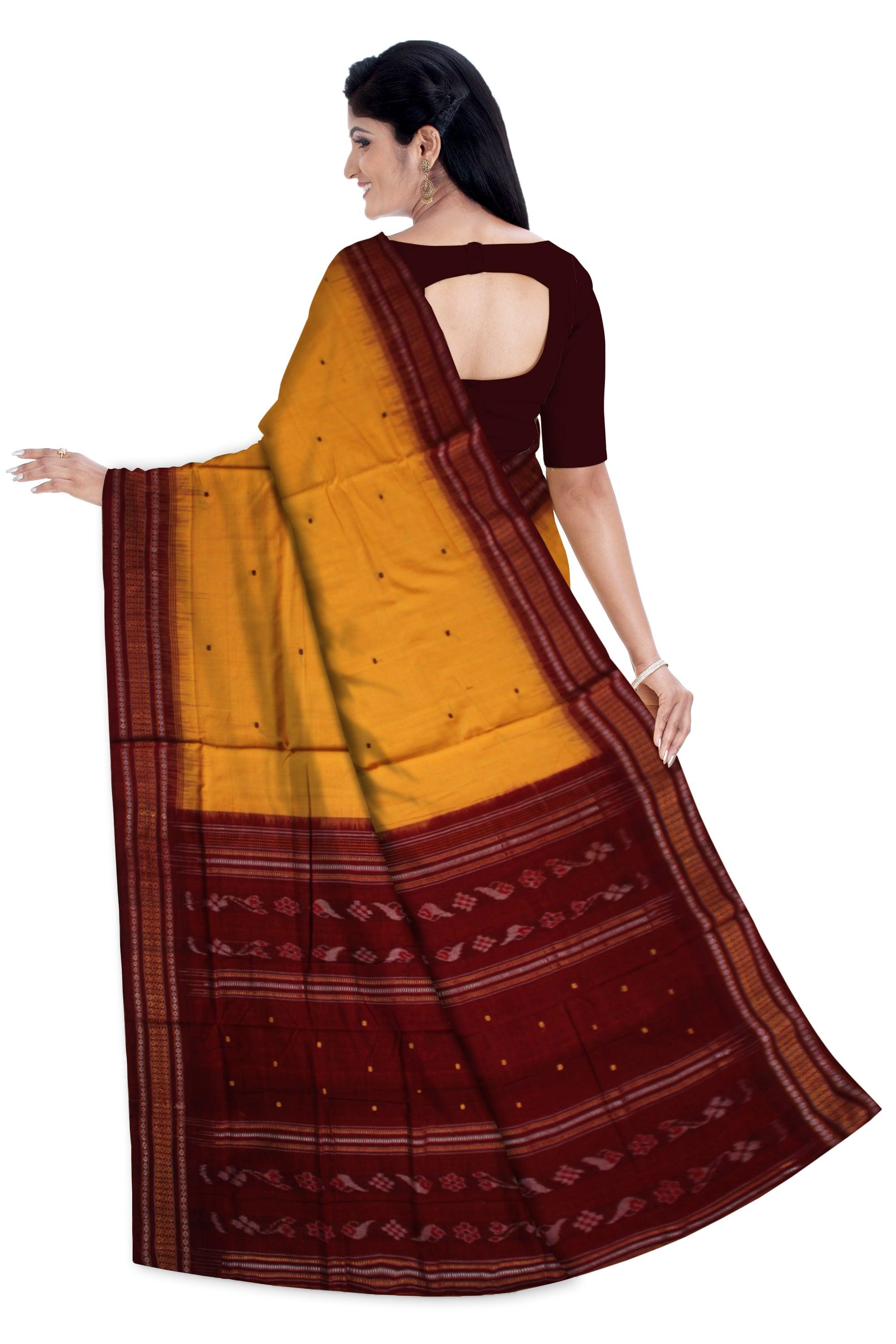 YELLOW AND MAROON COLOR BOOTY PATTERN COTTON SAREE, WITH OUT BLOUSE PIECE. - Koshali Arts & Crafts Enterprise