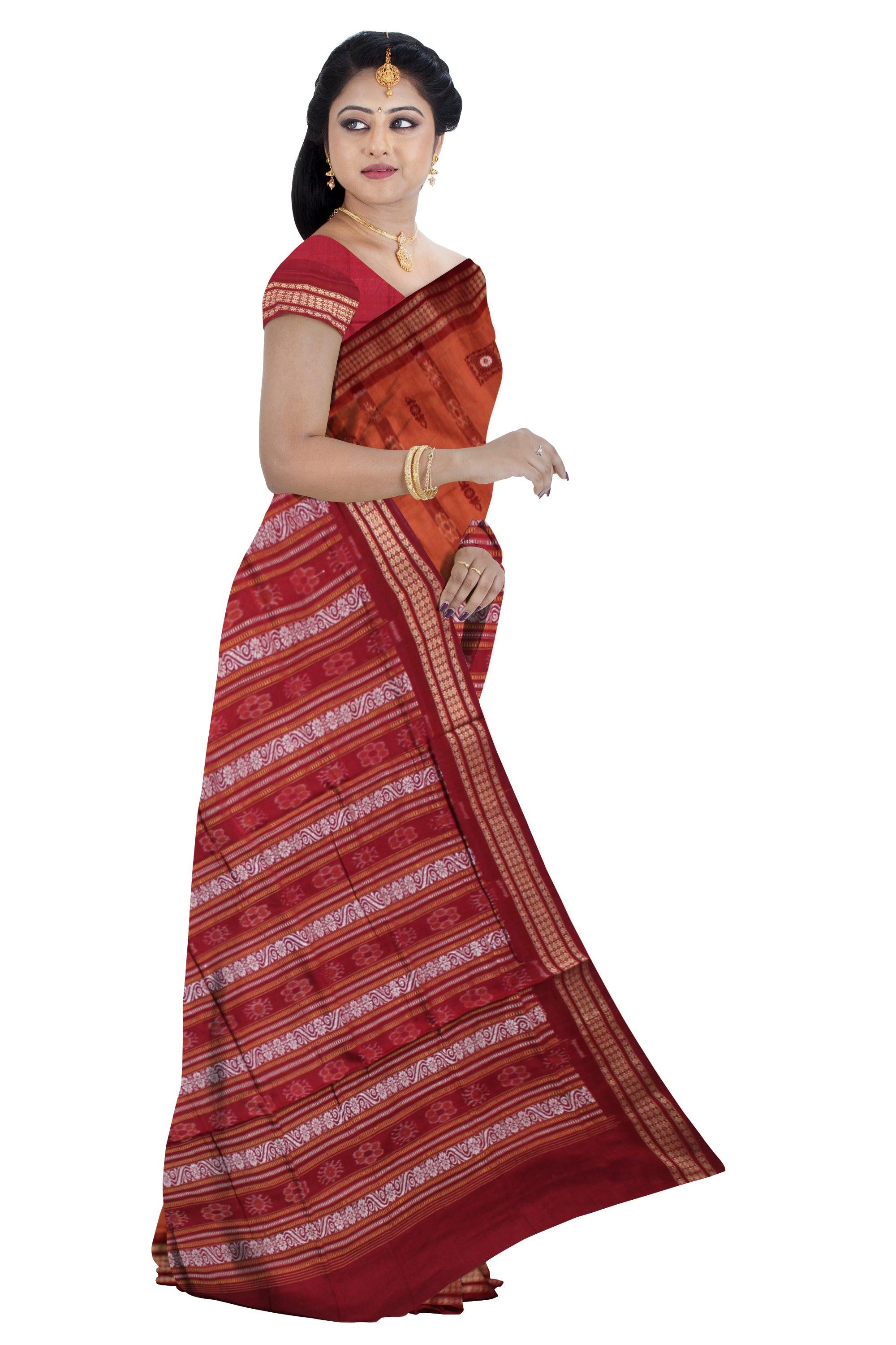 CARROT AND MAROON COLOR  NEW DESIGN COTTON SAREE, AVAILABLE WITH BLOUSE PIECE. - Koshali Arts & Crafts Enterprise