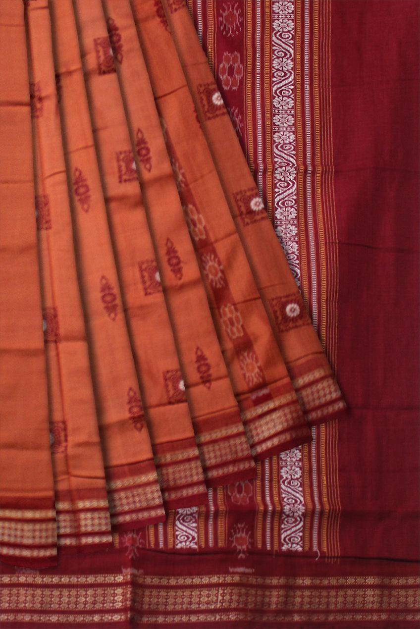 CARROT AND MAROON COLOR  NEW DESIGN COTTON SAREE, AVAILABLE WITH BLOUSE PIECE. - Koshali Arts & Crafts Enterprise