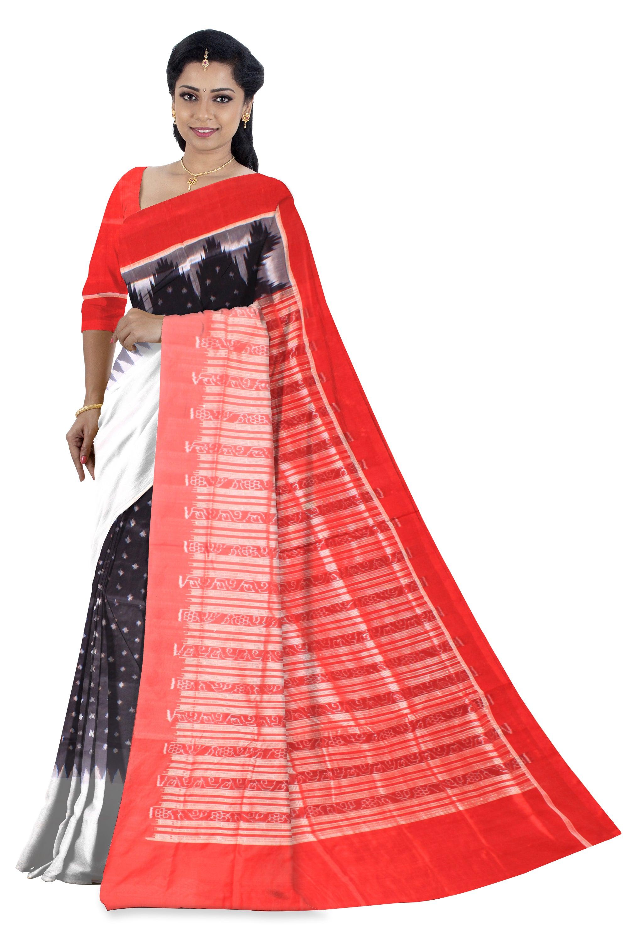 A Sambalpuri Pata saree in Black colour plain design border,available with blous piece. - Koshali Arts & Crafts Enterprise