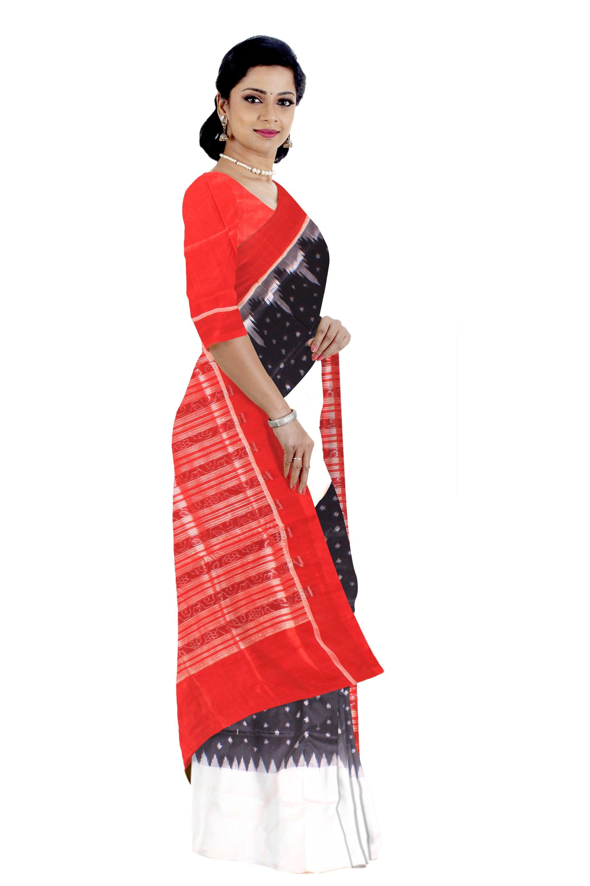 A Sambalpuri Pata saree in Black colour plain design border,available with blous piece. - Koshali Arts & Crafts Enterprise