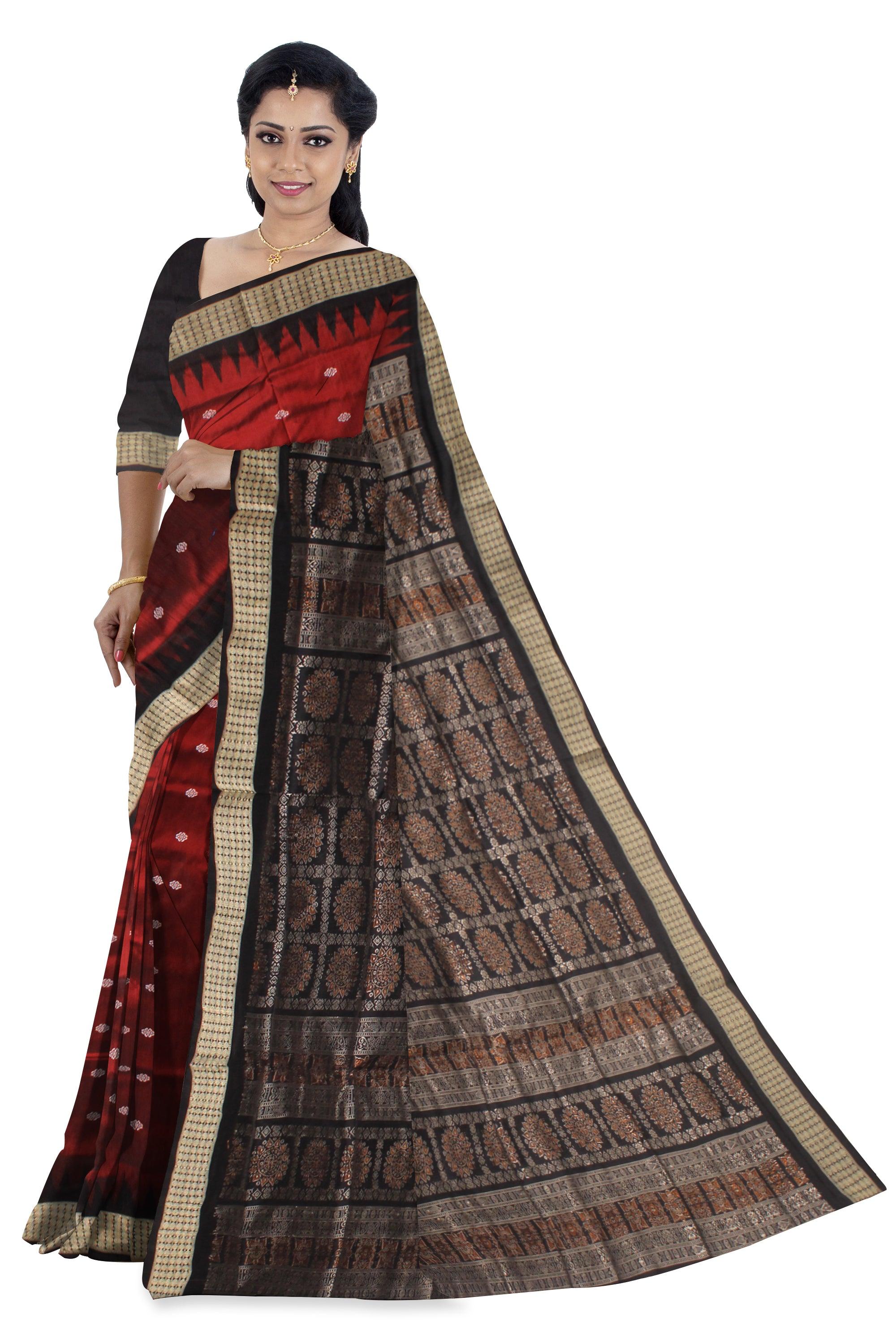 Cofee color flora print pure pata saree with blouse piece - Koshali Arts & Crafts Enterprise