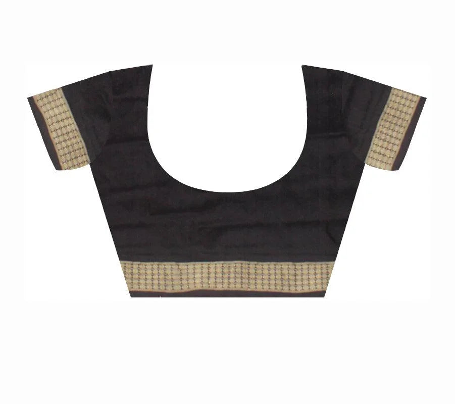 Cofee color flora print pure pata saree with blouse piece - Koshali Arts & Crafts Enterprise