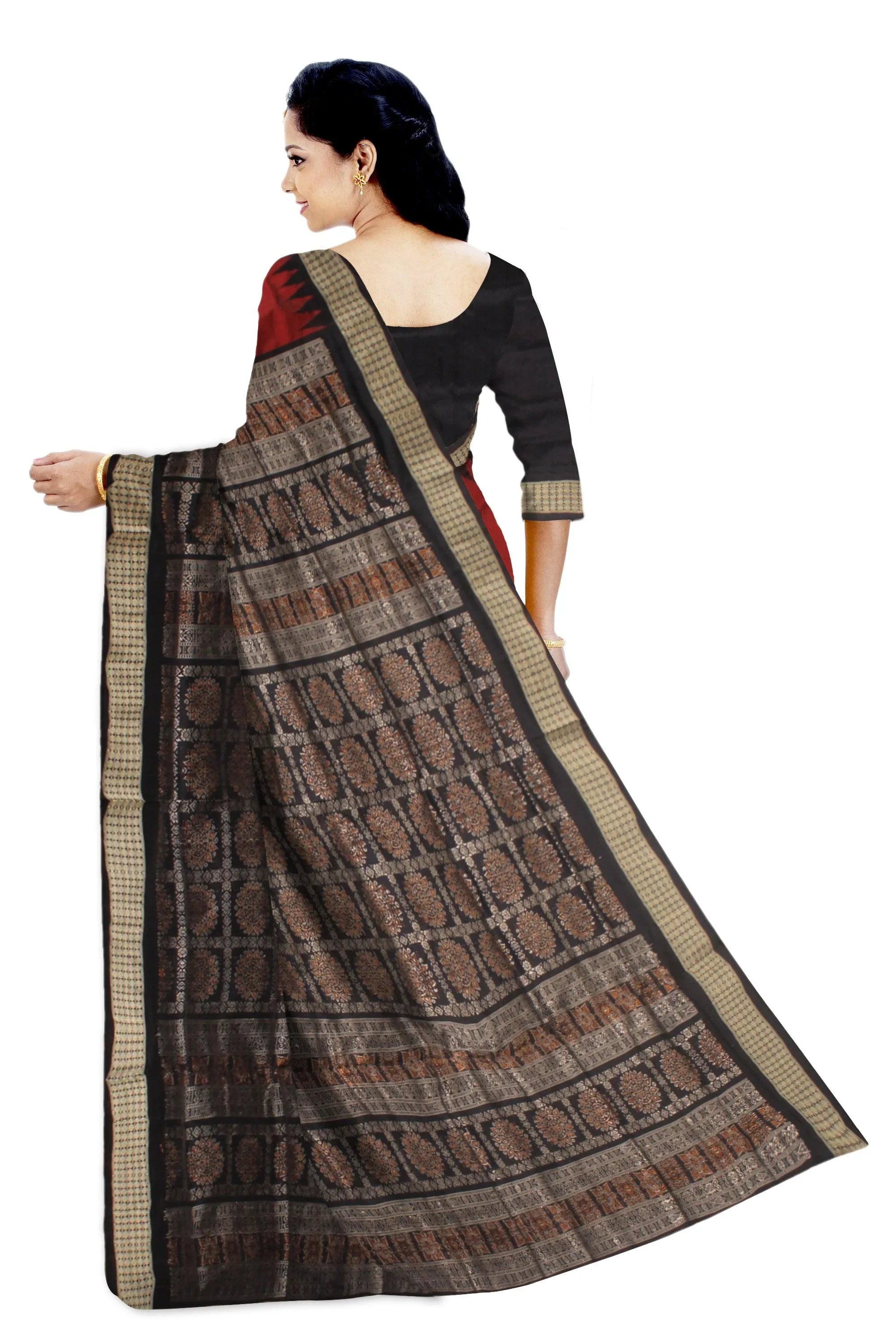 Cofee color flora print pure pata saree with blouse piece - Koshali Arts & Crafts Enterprise