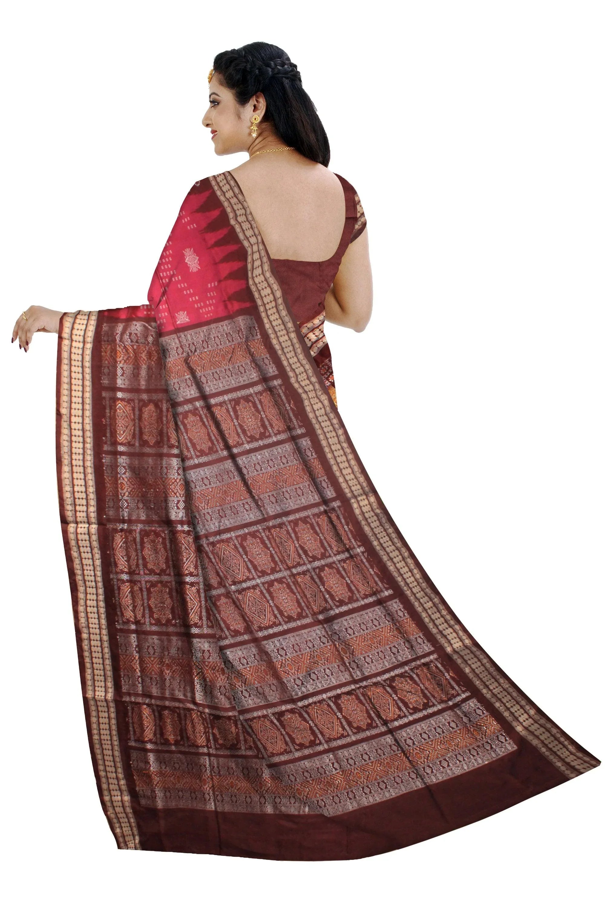BOMKEI PATA SAREE IN DESIGN DEEP CORAL AND BROWN COLOR SAREE. - Koshali Arts & Crafts Enterprise