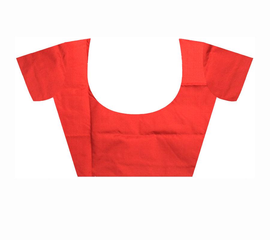 RED COLOR SAMBALPURI PATA TERRACOTTA AND TREE DESIGNE SAREE WITH BLOUSE PIECE. - Koshali Arts & Crafts Enterprise