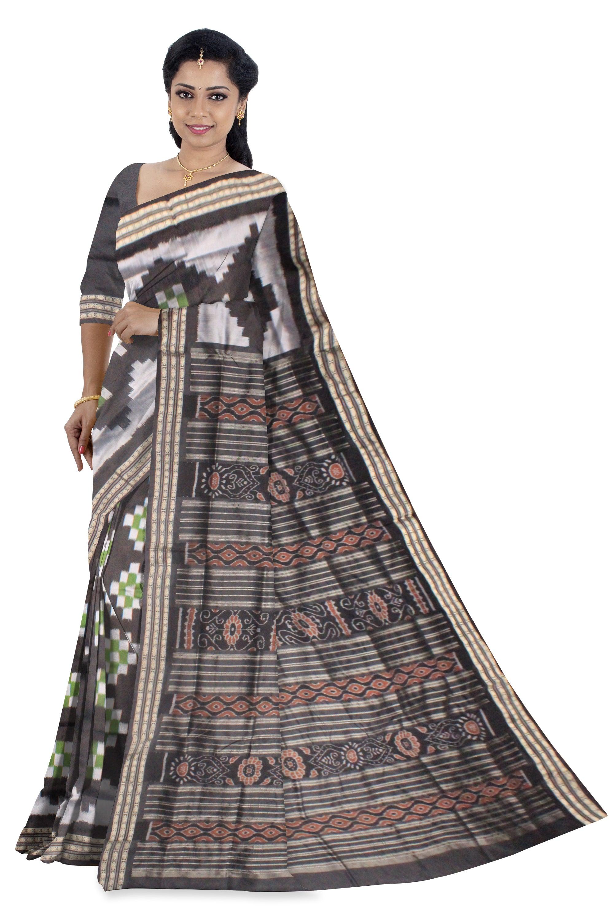 SAMBALPURI SAPTA  PATA SAREE IN DARK GREEN AND BLACK COLOR WITH BLOUSE PIECE - Koshali Arts & Crafts Enterprise