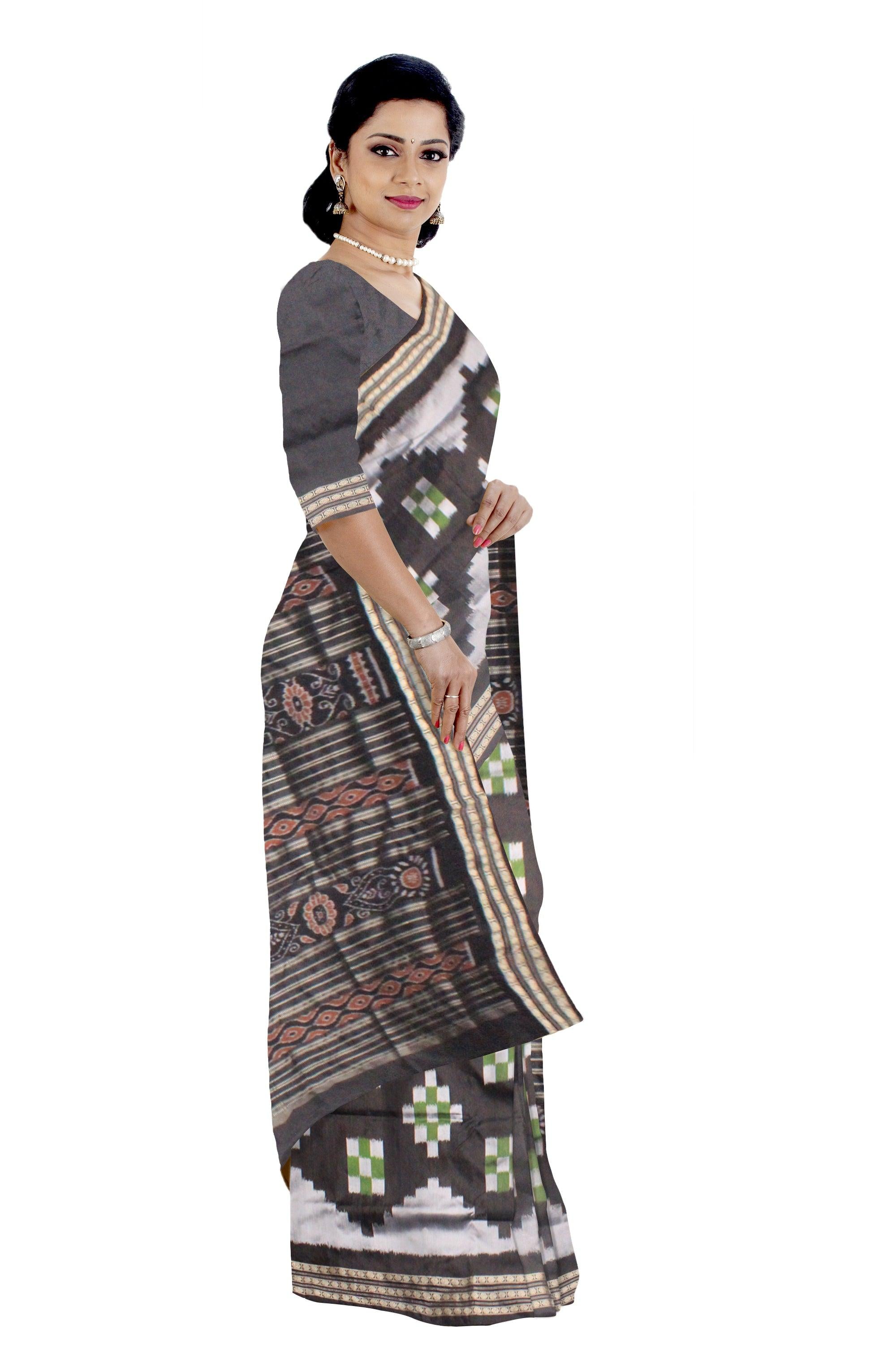 SAMBALPURI SAPTA  PATA SAREE IN DARK GREEN AND BLACK COLOR WITH BLOUSE PIECE - Koshali Arts & Crafts Enterprise
