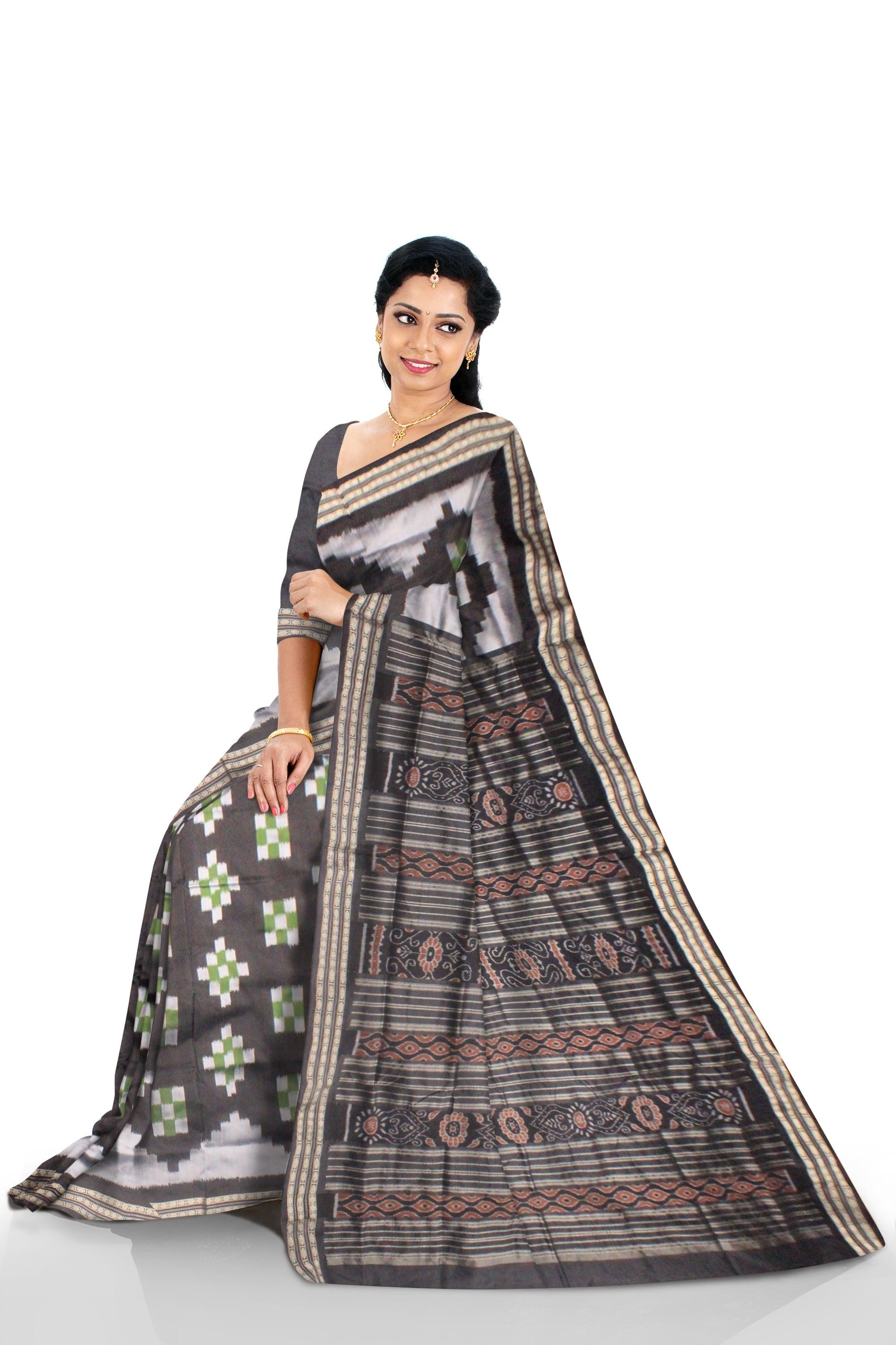 SAMBALPURI SAPTA  PATA SAREE IN DARK GREEN AND BLACK COLOR WITH BLOUSE PIECE - Koshali Arts & Crafts Enterprise