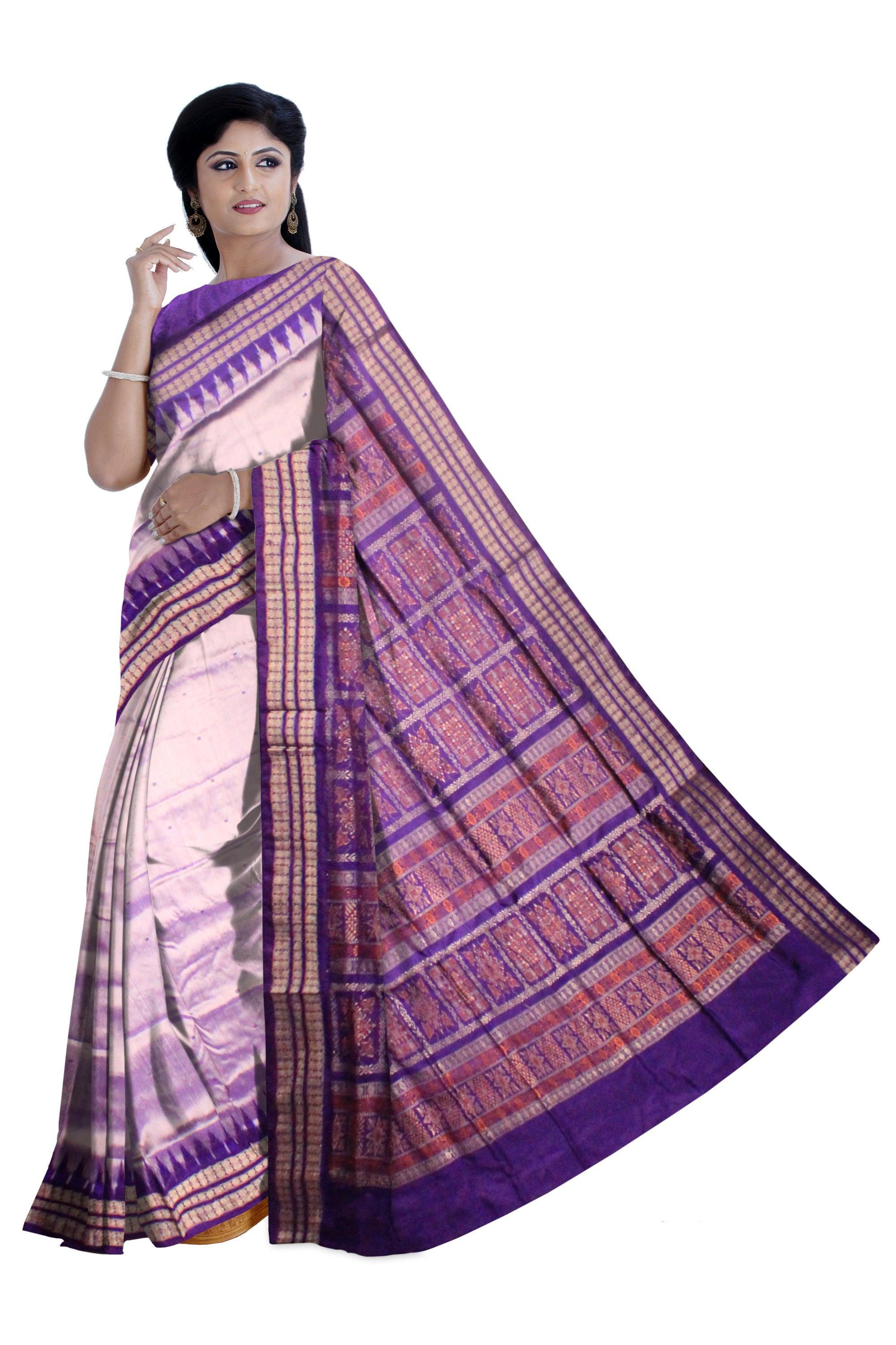 VIOLET AND SILVER COLOR  BOTTY PATA SAREE WITH BLOUSE PIECE. - Koshali Arts & Crafts Enterprise