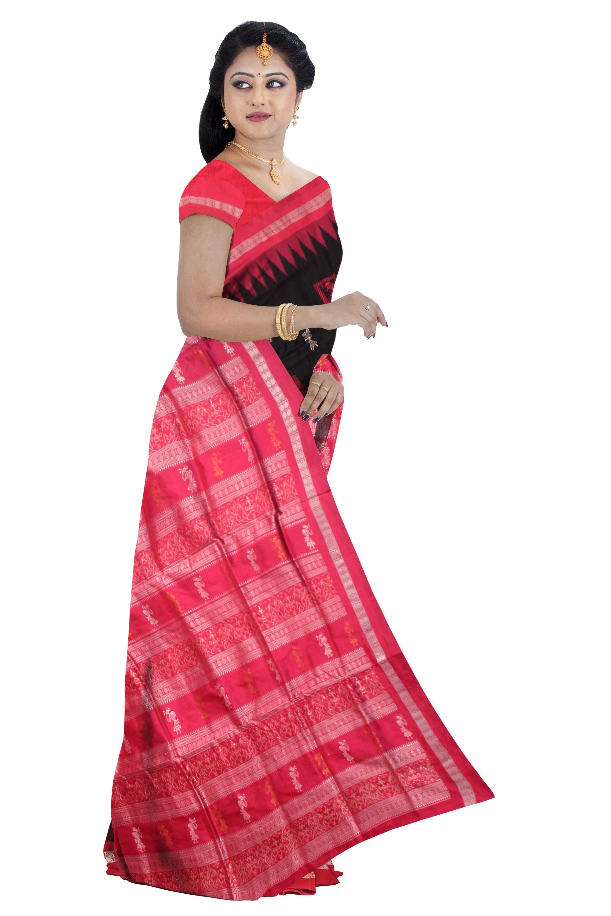 Black and Red color Bomkei Sambalpuri pata saree with blouse piece. - Koshali Arts & Crafts Enterprise