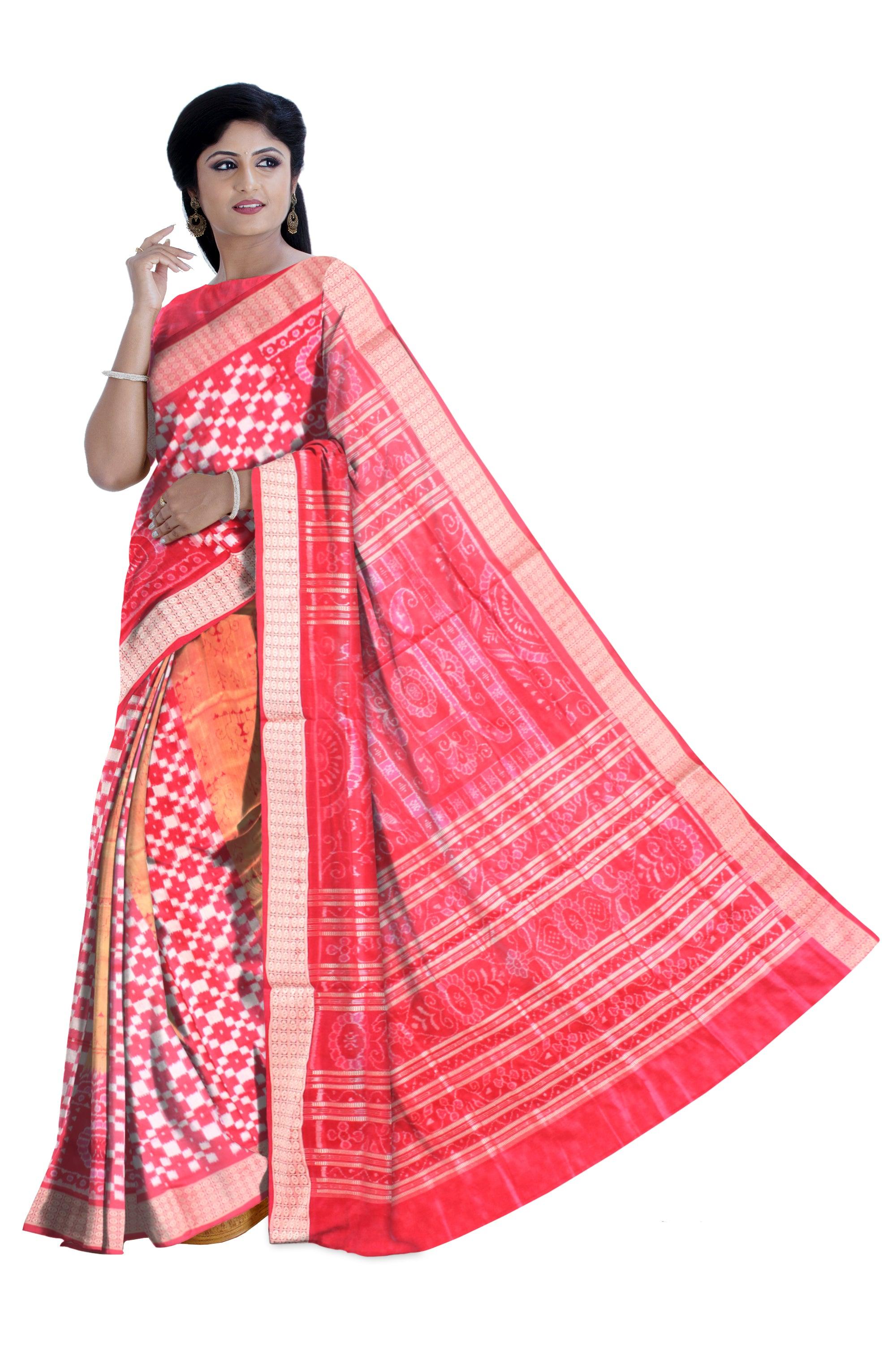Pink color body sapta design Sambalpuri Pata saree,with blouse piece. - Koshali Arts & Crafts Enterprise
