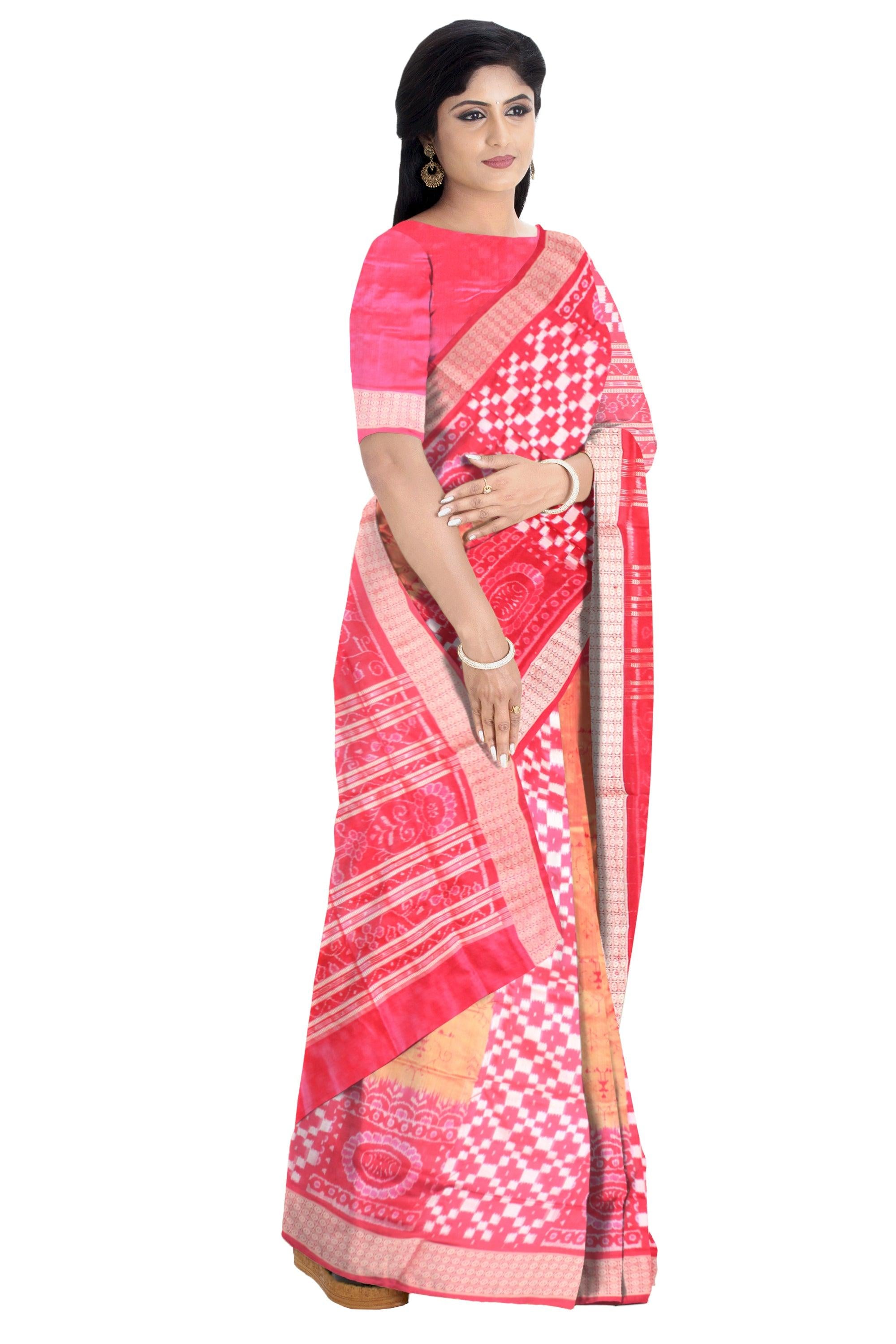 Pink color body sapta design Sambalpuri Pata saree,with blouse piece. - Koshali Arts & Crafts Enterprise