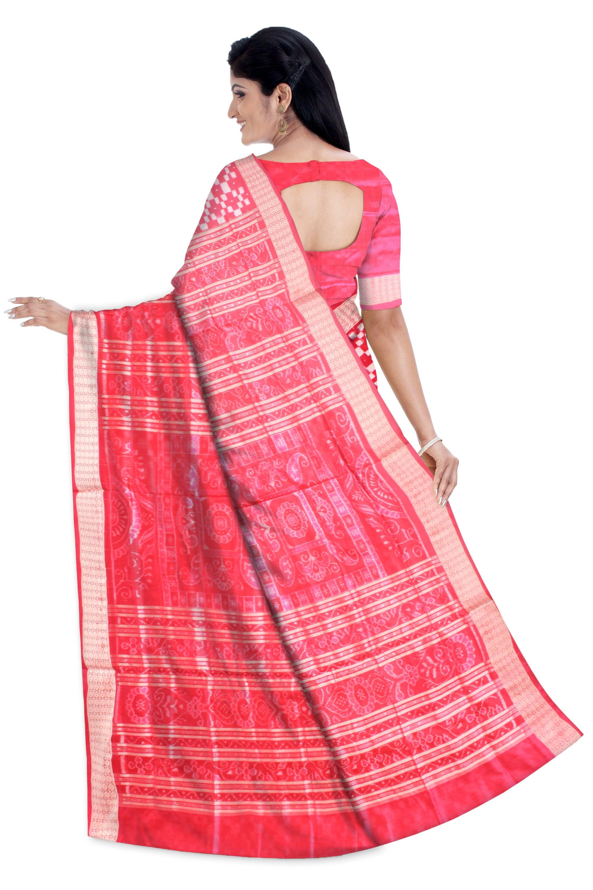 Pink color body sapta design Sambalpuri Pata saree,with blouse piece. - Koshali Arts & Crafts Enterprise
