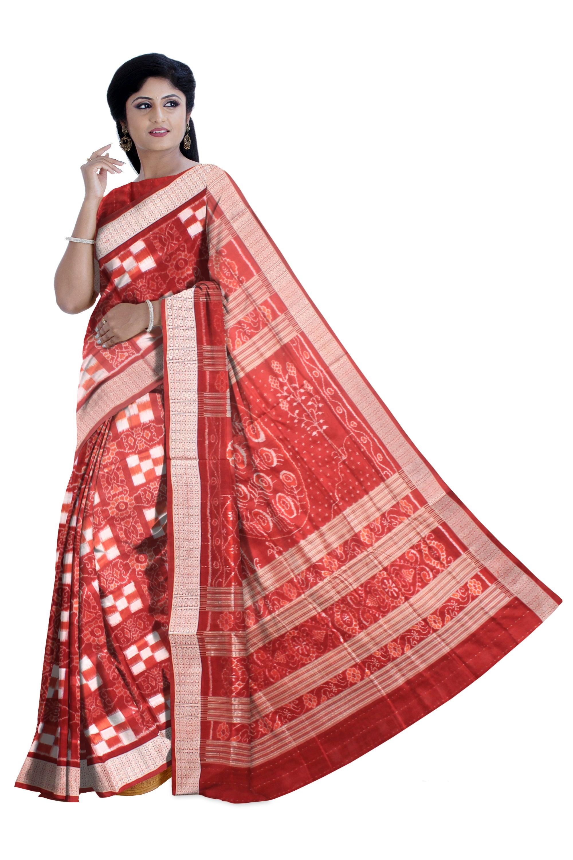 New Design ikat pattern Sambalpuri Pata Saree in Maroon and  White Color saree with blouse piece . - Koshali Arts & Crafts Enterprise