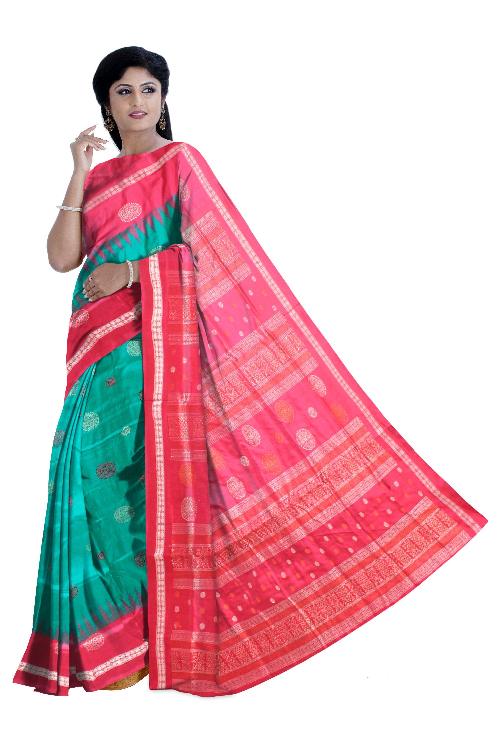 Sky color bace small and big booty pattern Samablpuri Pata saree with blouse piece. - Koshali Arts & Crafts Enterprise