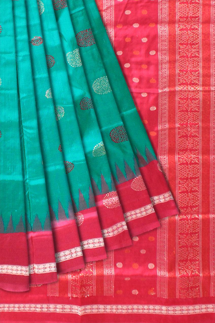 Sky color bace small and big booty pattern Samablpuri Pata saree with blouse piece. - Koshali Arts & Crafts Enterprise