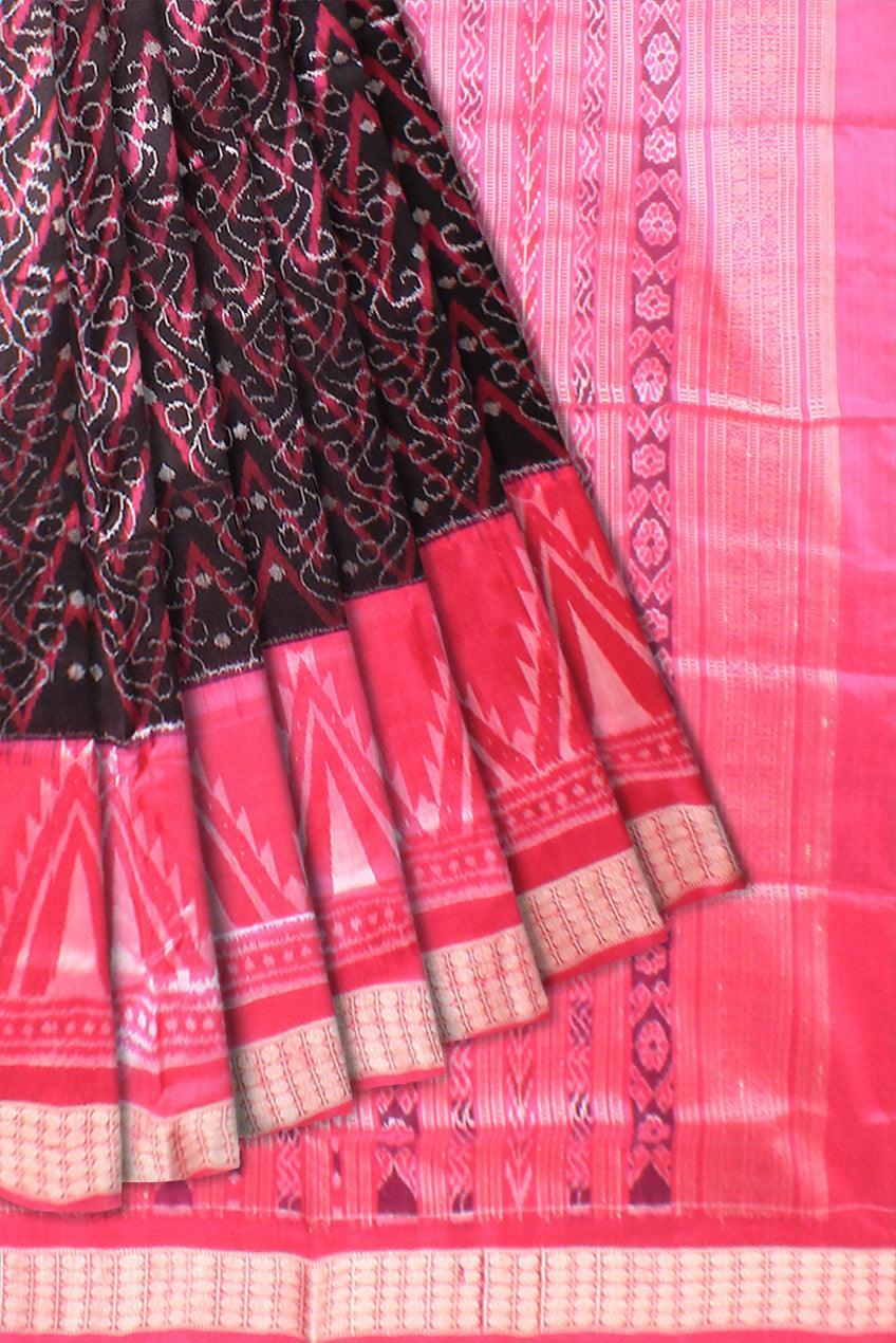 Pink and Black color Sambalpuri Pata saree kumbha design with blouase piece. - Koshali Arts & Crafts Enterprise