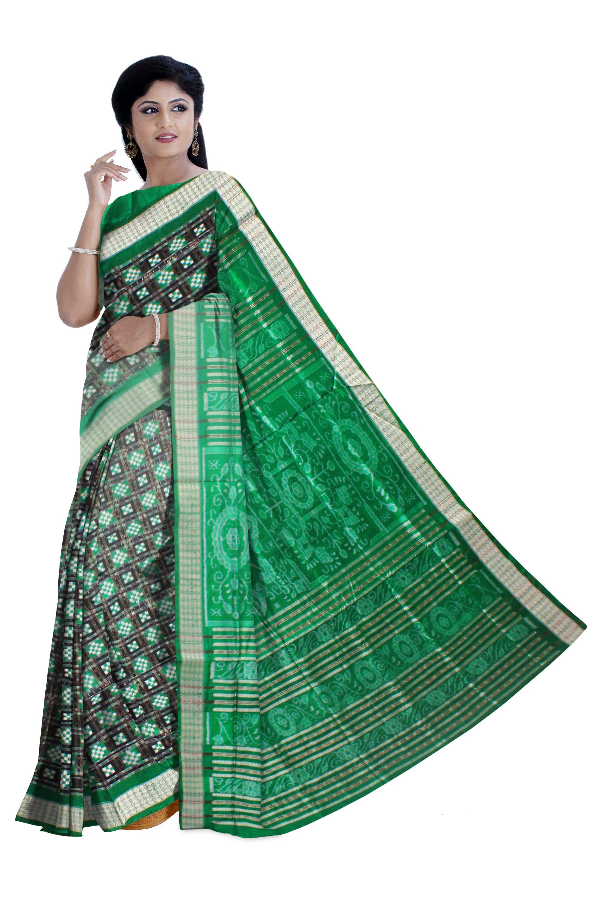 Latest design Green and Black color Pata saree with sapta design body with blouse piece. - Koshali Arts & Crafts Enterprise