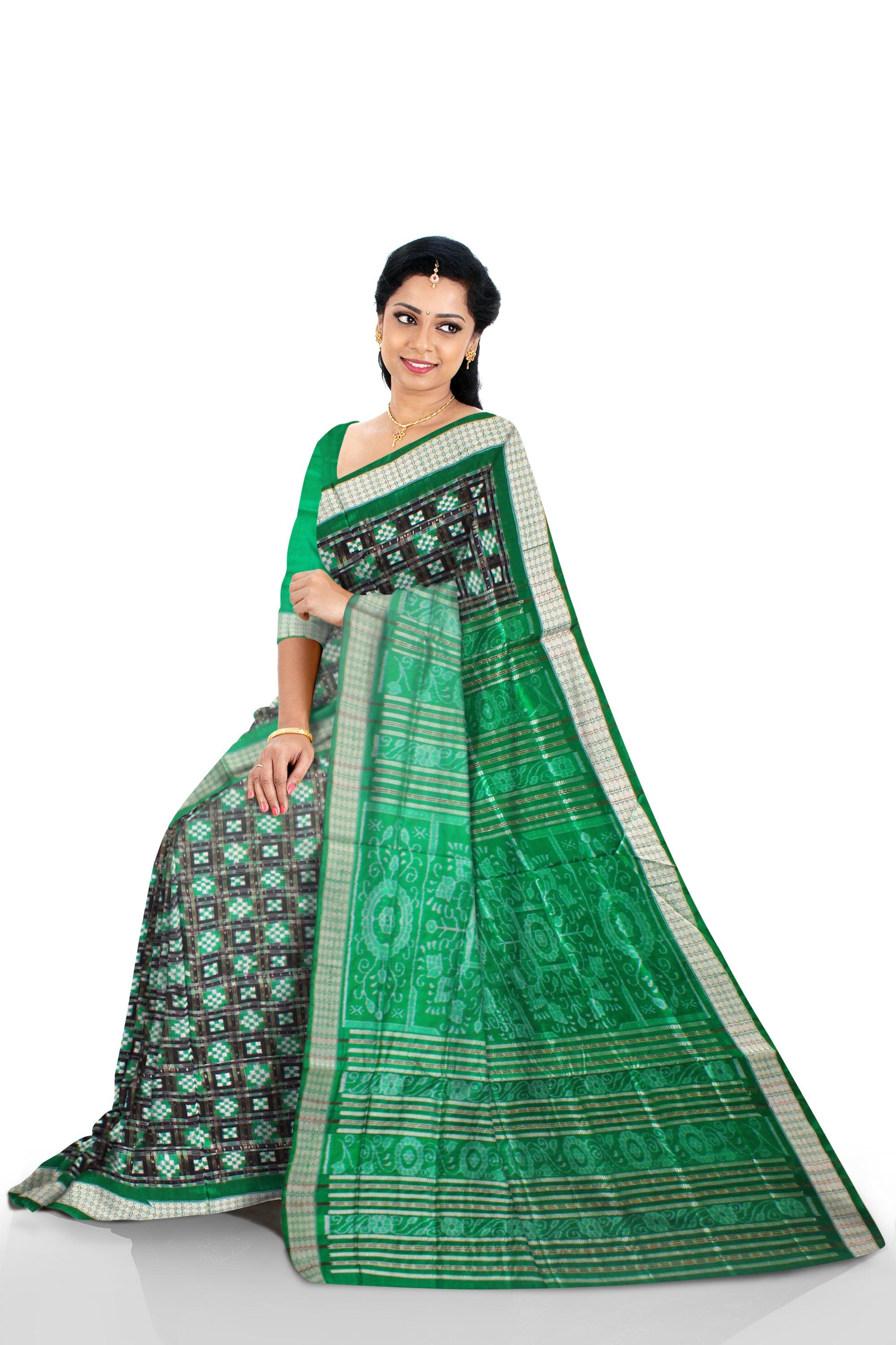 Latest design Green and Black color Pata saree with sapta design body with blouse piece. - Koshali Arts & Crafts Enterprise