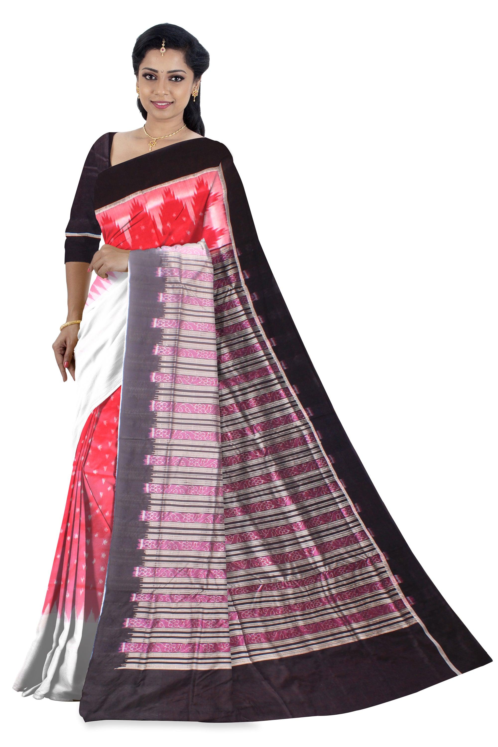 A Sambalpuri Pata saree in Red colour booty design body, with blous piece. - Koshali Arts & Crafts Enterprise