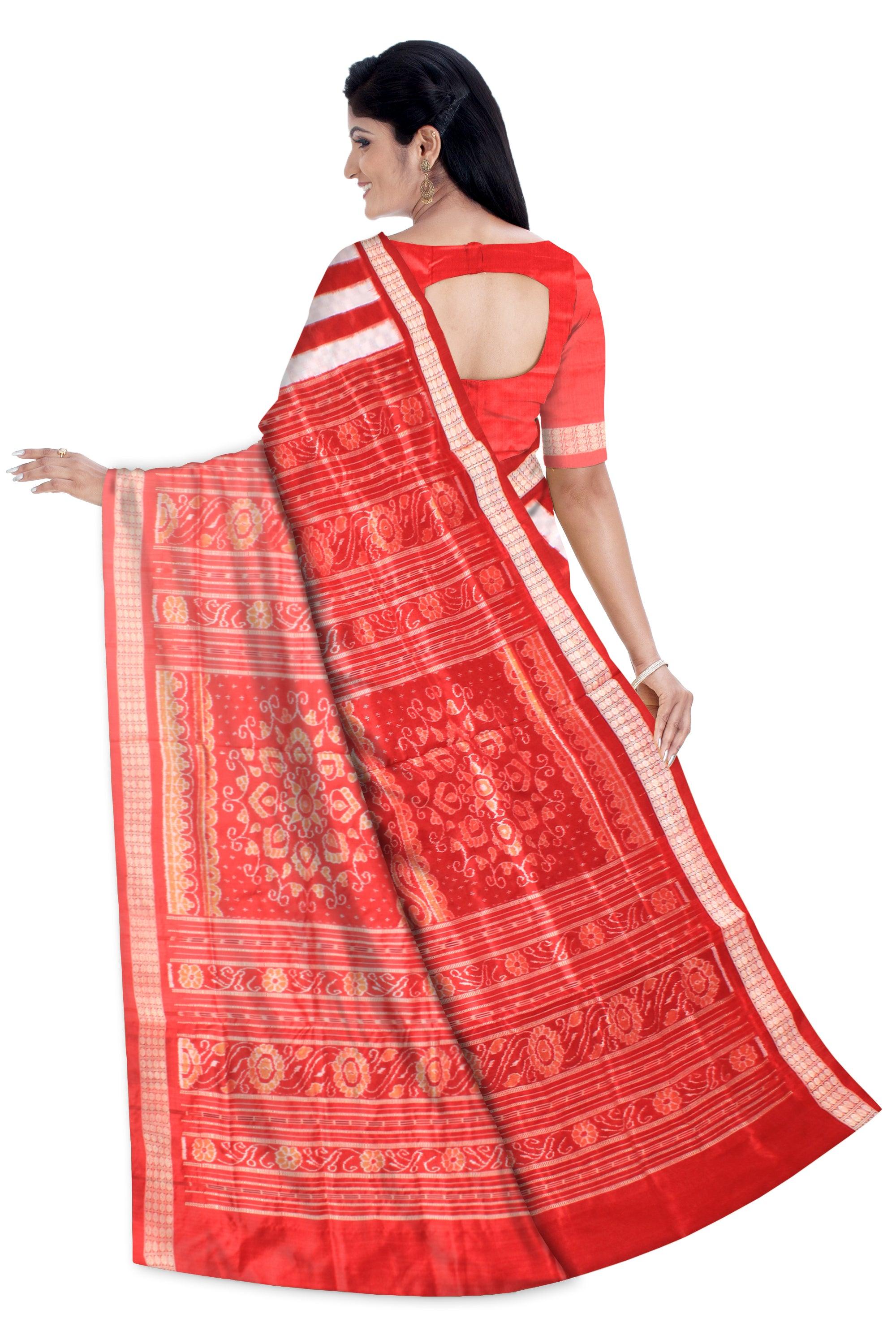 Full body Check design White and Red color Sambalpuri Pata saree with blouse piece. - Koshali Arts & Crafts Enterprise