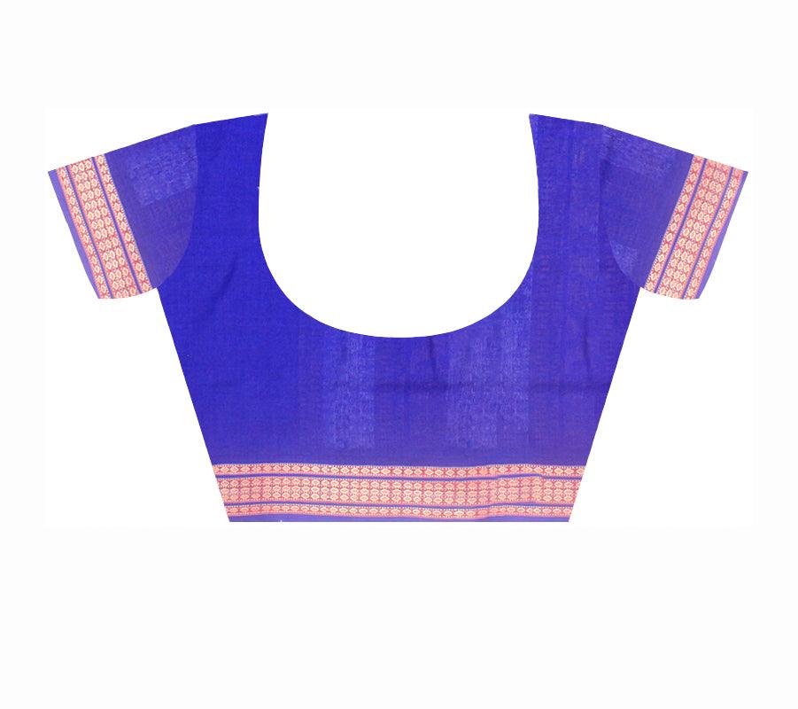 Sambalpuri cotton saree in Red and Blue base with blouse piece. - Koshali Arts & Crafts Enterprise