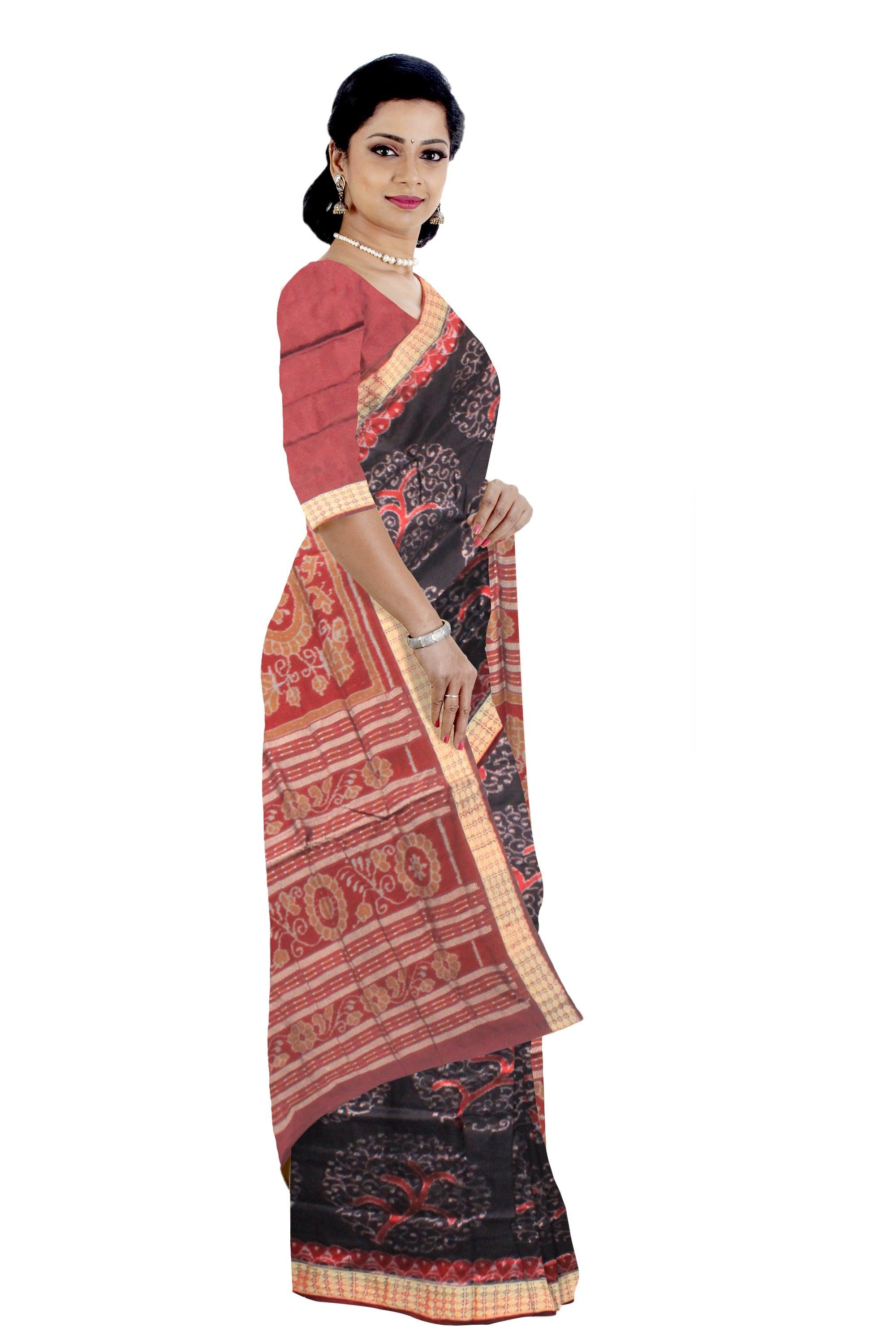 New Design ikat pattern Sambalpuri Pata Saree in  black and maroon  Color base, with black blouse piece . - Koshali Arts & Crafts Enterprise