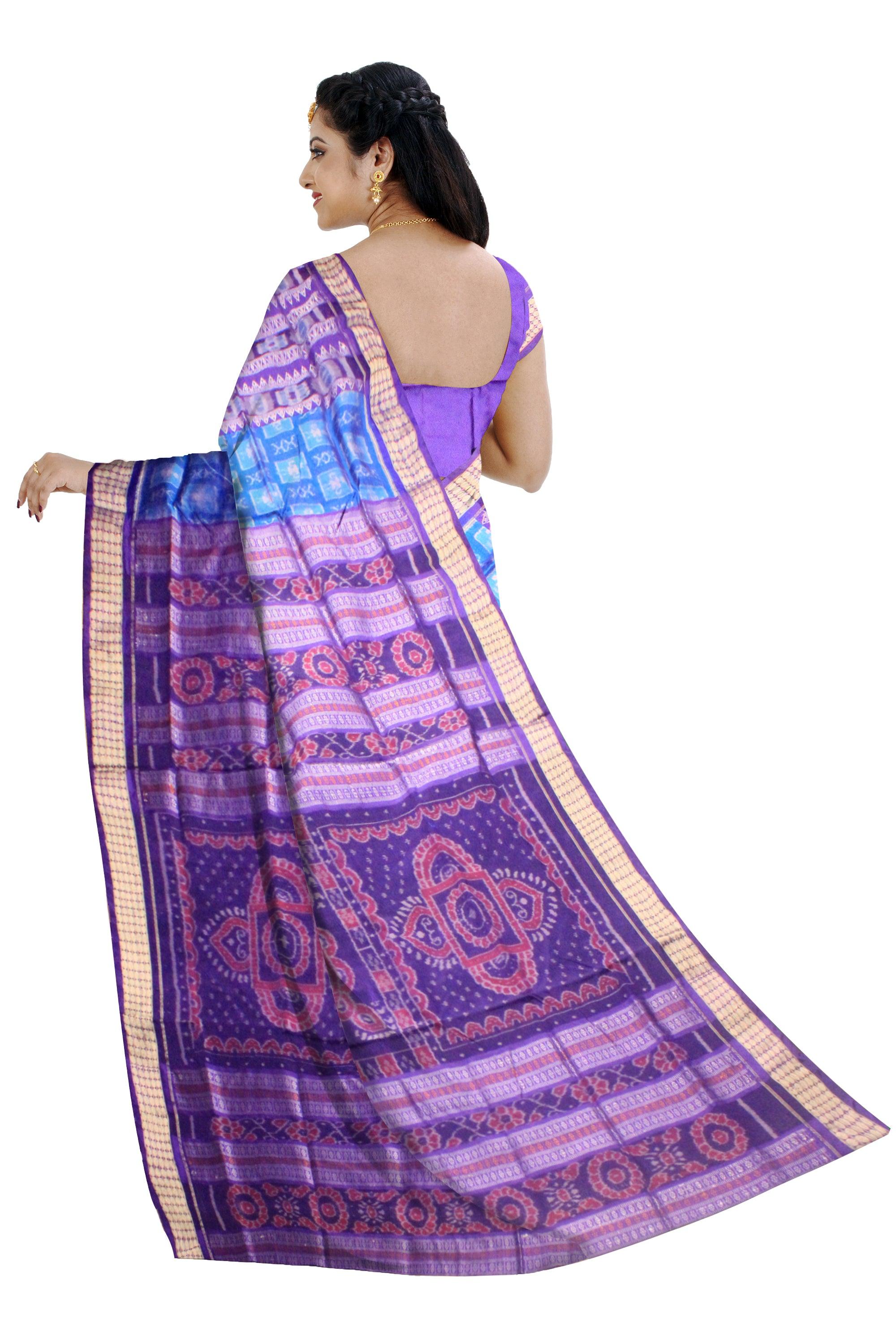 Latest design blue ,purple  and pink   color pata saree  with blouse piece. - Koshali Arts & Crafts Enterprise