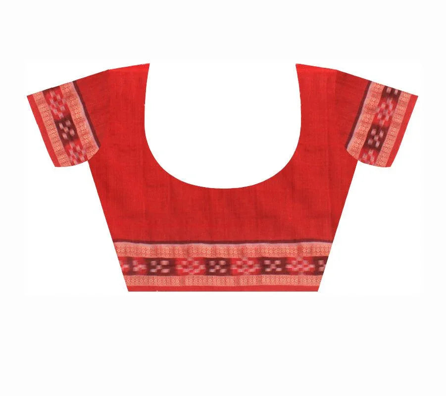 A Sambalpuri cotton saree in Dark green and Red color Dhadisapta design,with blouse piece. - Koshali Arts & Crafts Enterprise