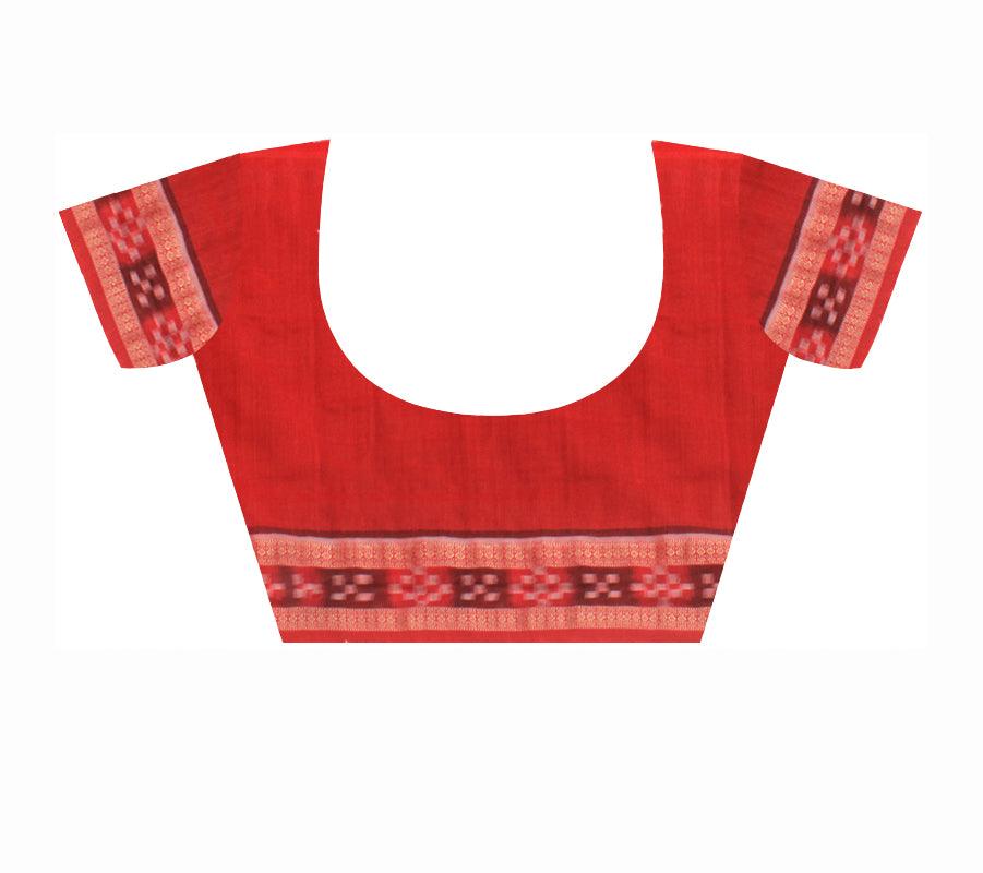 A Sambalpuri cotton saree in Dark green and Red color Dhadisapta design,with blouse piece. - Koshali Arts & Crafts Enterprise