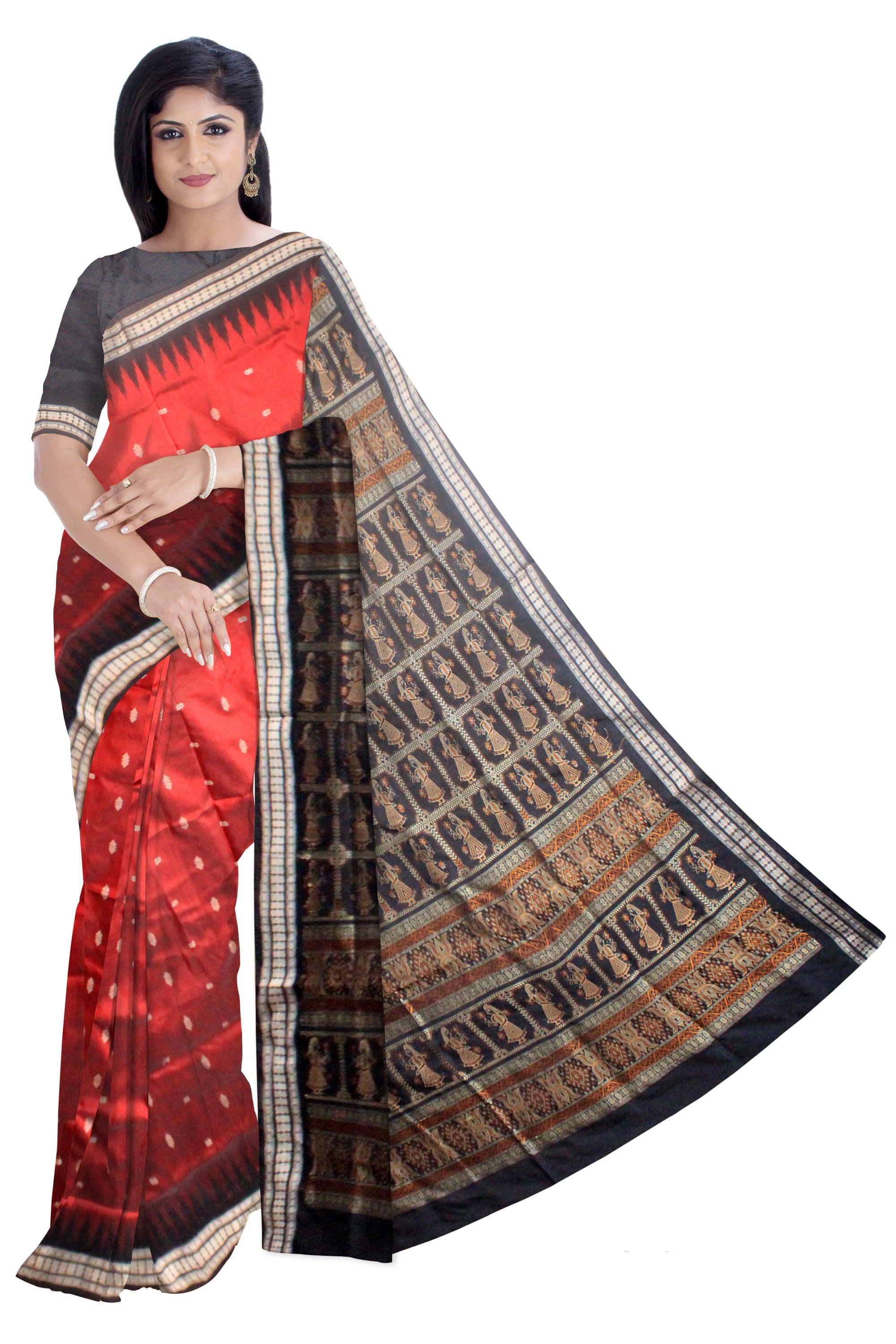 Latest design pata saree in maroon and black color base , with blouse piece. - Koshali Arts & Crafts Enterprise